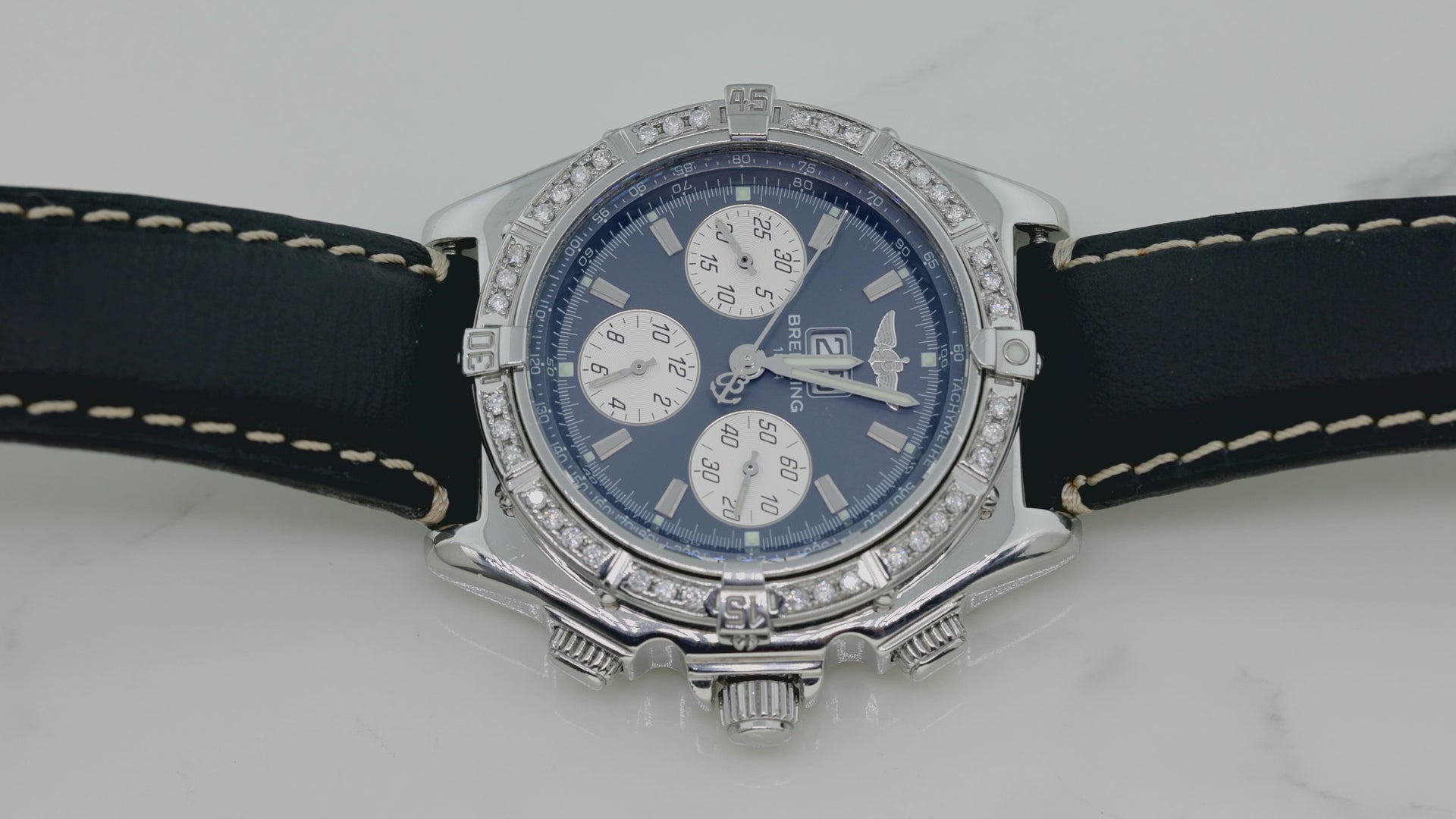 Breitling Blackbird A44355 44MM Black Dial With Leather Bracelet