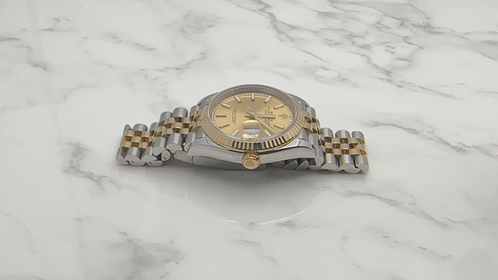 ROLEX DATEJUST 36MM CHAMPAGNE DIAL FLUTED BEZEL TWO TONE JUBILEE BRACELET REF. 126233