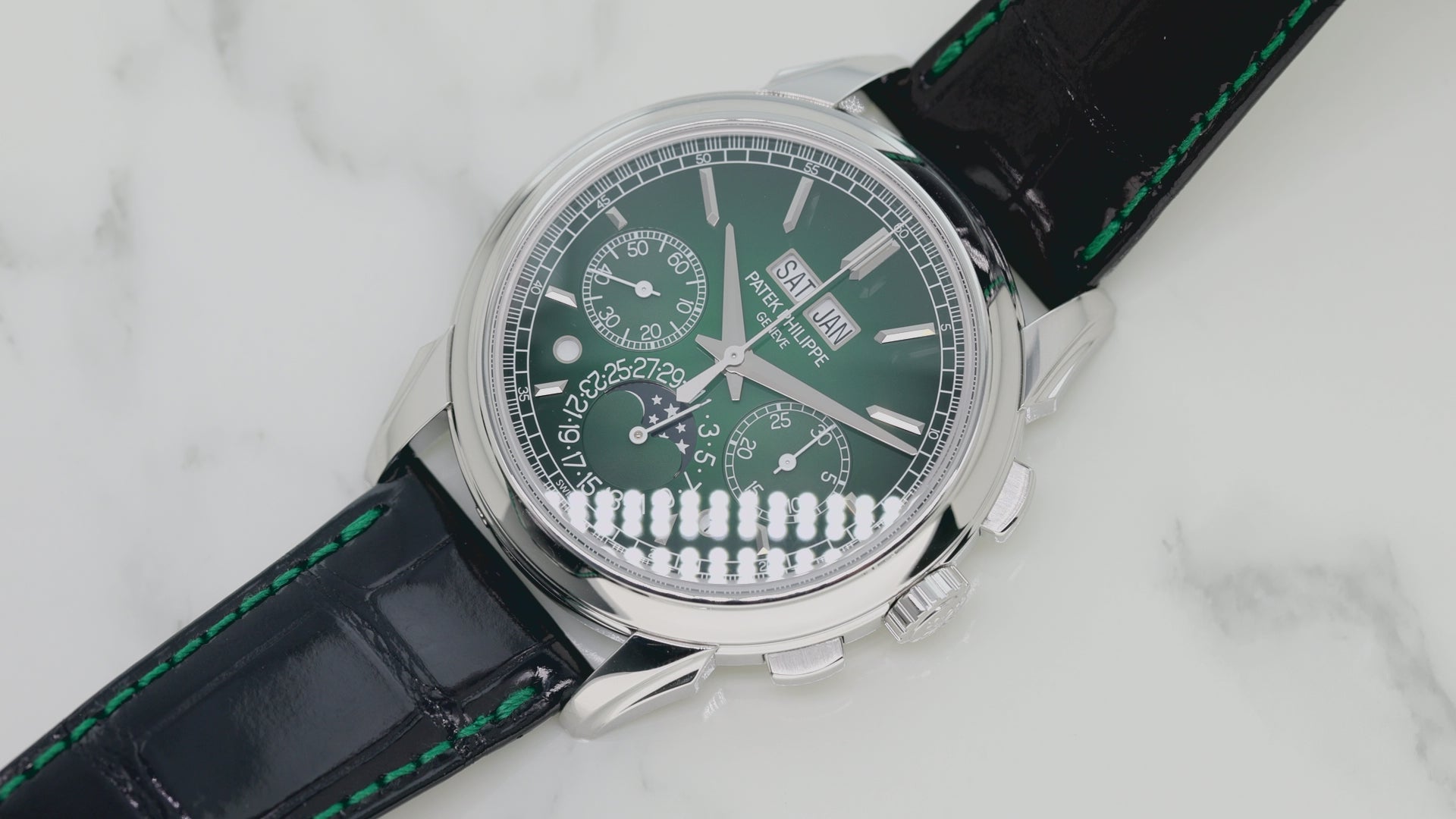 PATEK PHILIPPE GRAND COMPLICATIONS CHRONOGRAPH PERPETUAL CALENDAR 5270P GREEN DIAL WITH LEATHER STRAP