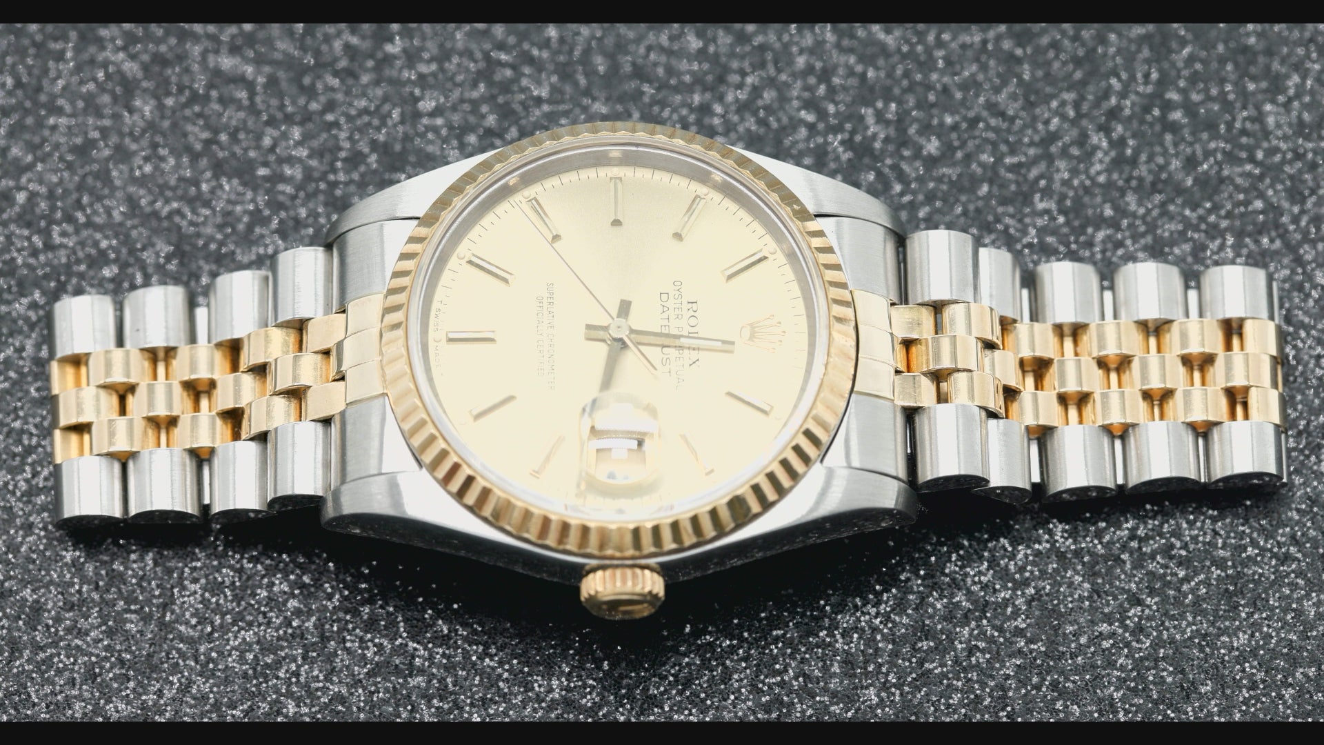 Rolex Datejust 36MM 16233 Champagne Dial Fluted Bezel Two Tone Yellow Gold Jubilee Bracelet