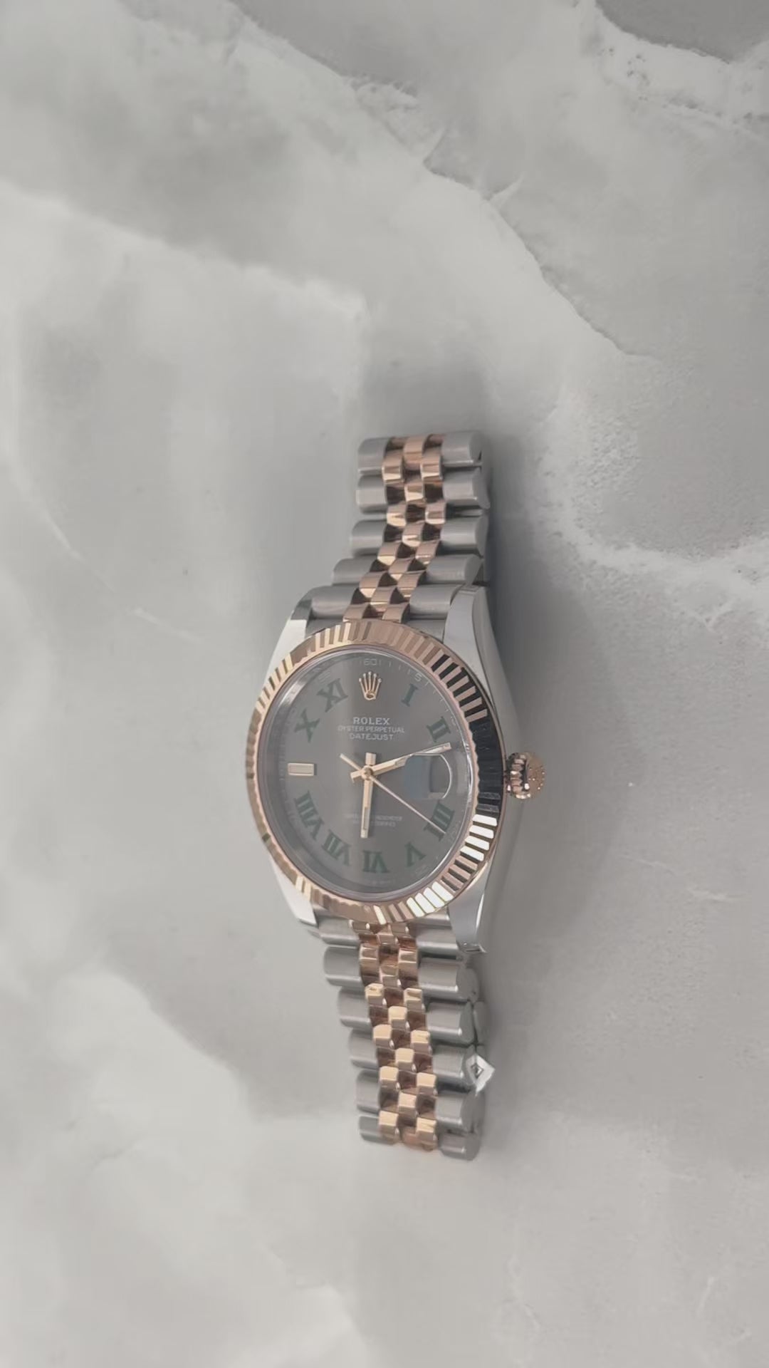 Rolex Datejust 41MM 126331 Gray Roman Dial Fluted Bezel Two Tone Rose Gold Jubilee Bracelet