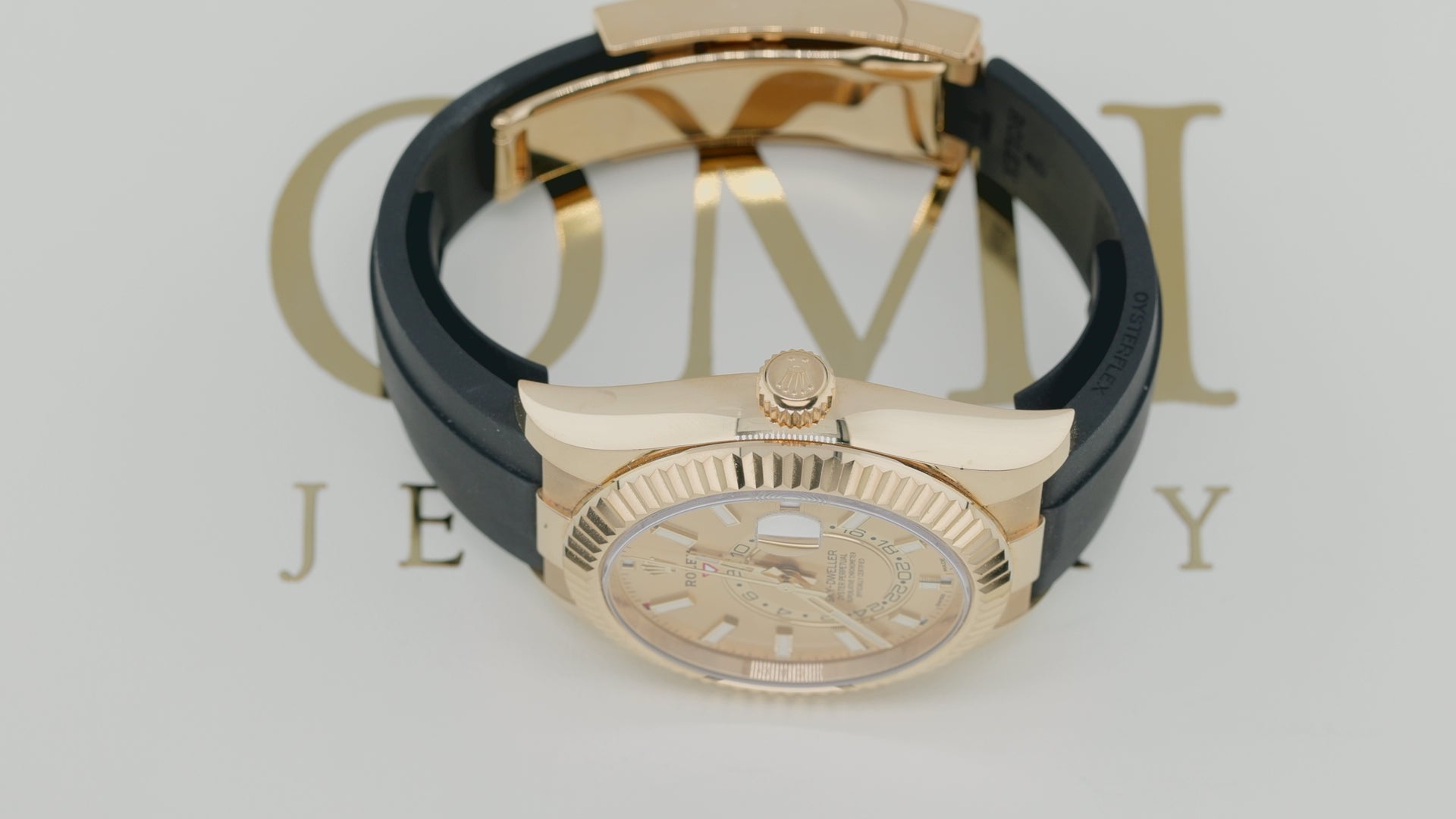 Rolex Sky-Dweller 42MM 336238 Champagne Dial Fluted Bezel Black Alligator Leather Strap