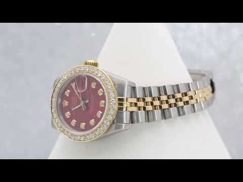 Rolex Datejust 26MM 6917 Red Diamond Dial Diamond Bezel Two Tone Yellow Gold Jubilee Bracelet