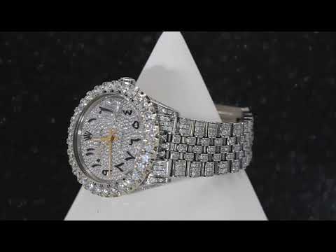 Rolex Datejust 36MM 16014 Diamond Paved Eastern Arabic Dial Diamond Bezel Stainless Steel Full Diamond Jubilee Bracelet 8.75ct