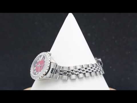 Rolex Datejust 26MM 6917 Red Diamond Dial Diamond Bezel Stainless Steel Jubilee Bracelet