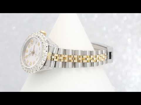 Rolex Datejust 26MM 69173 White Diamond Dial Diamond Bezel Two Tone Yellow Gold Jubilee Bracelet 1.8ct