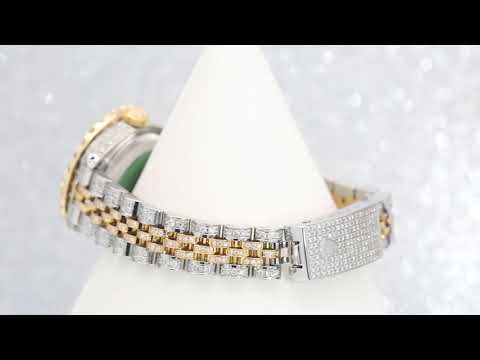 Rolex Datejust 26MM 69173 Black Diamond Dial Diamond Bezel Two Tone Yellow Gold Full Diamond Jubilee Bracelet 5.25ct