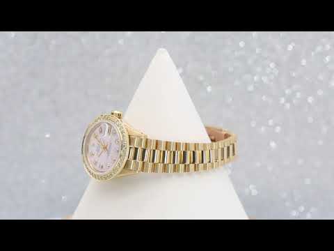 Rolex Datejust 26MM 69178 Pink Pattern Diamond Dial Diamond Bezel 18K Yellow Gold President Bracelet