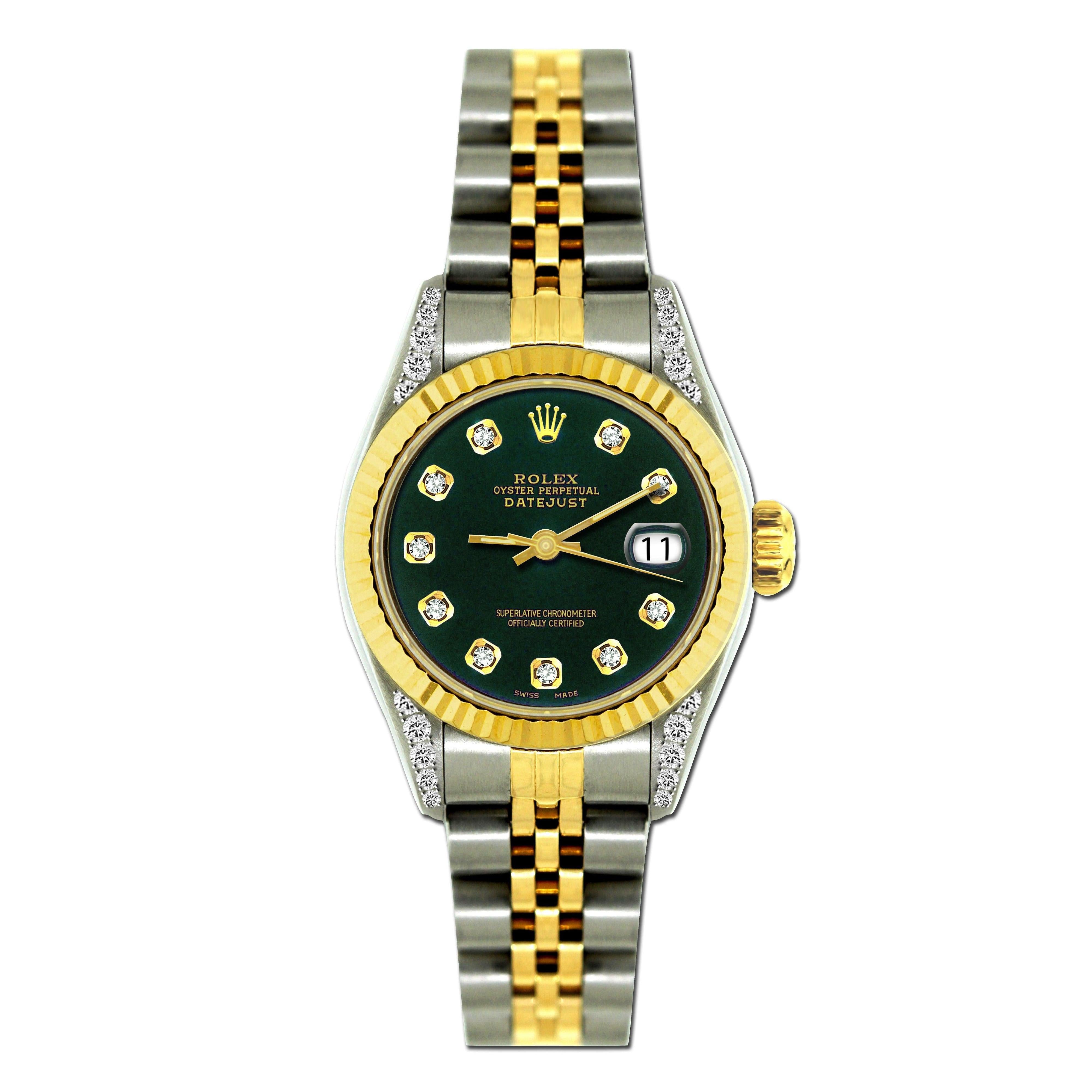 Rolex Datejust 26MM 69173 Sherpa Blue Diamond Dial Yellow Gold Fluted Bezel Two Tone Jubilee Bracelet