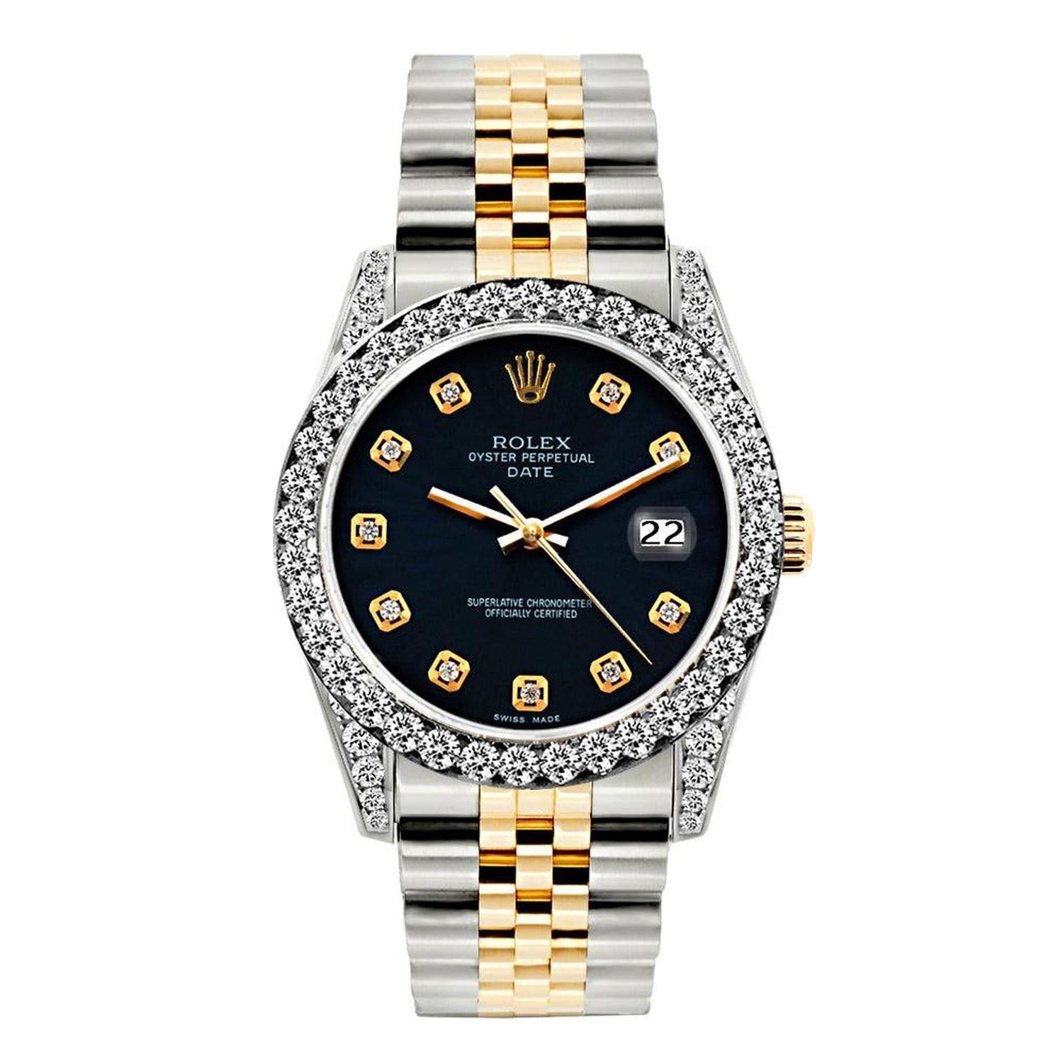 Rolex Datejust 26MM 69173 Black Diamond Dial Diamond Bezel Two Tone Jubilee Bracelet 1.2ct