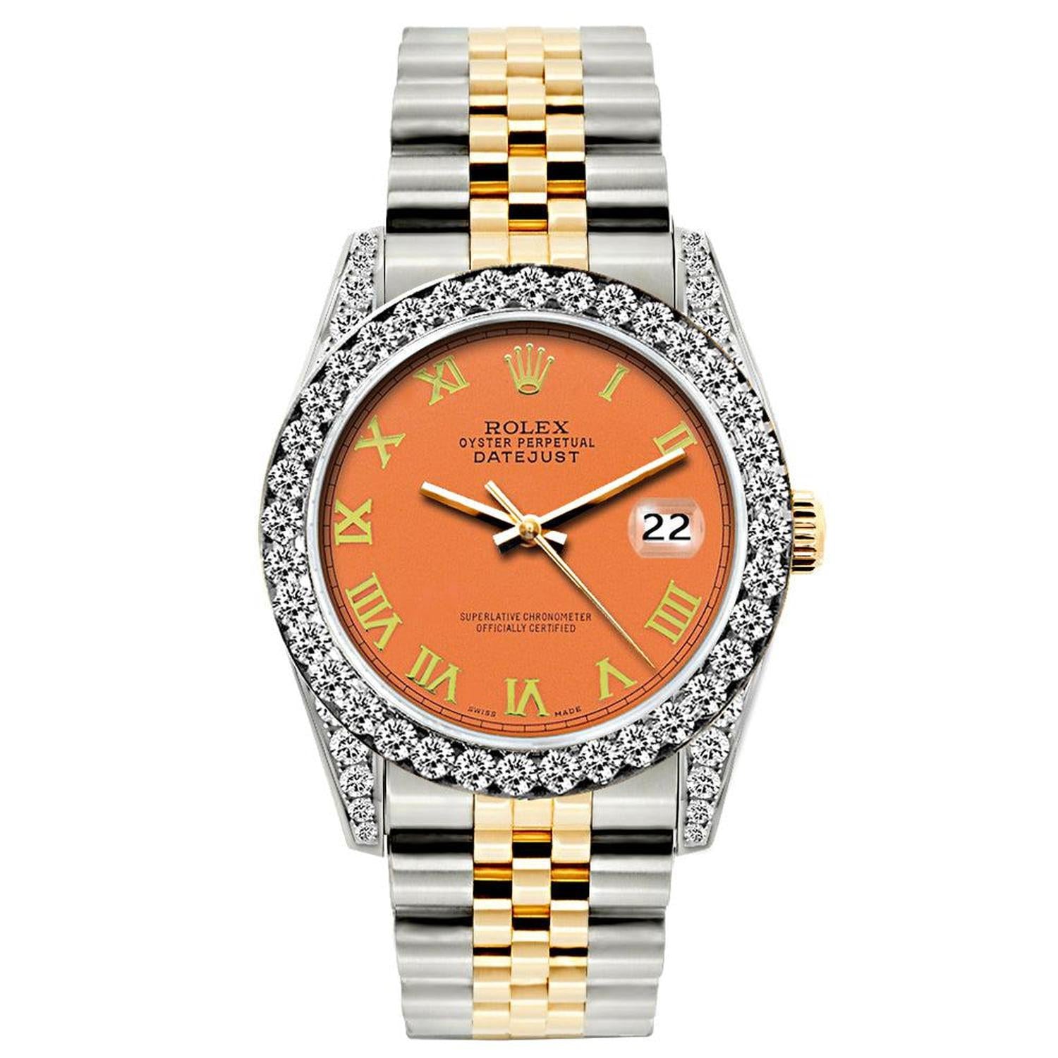 Rolex Datejust 26MM 69173 Orange Roman Dial Diamond Bezel Two Tone Jubilee Bracelet 1.2ct