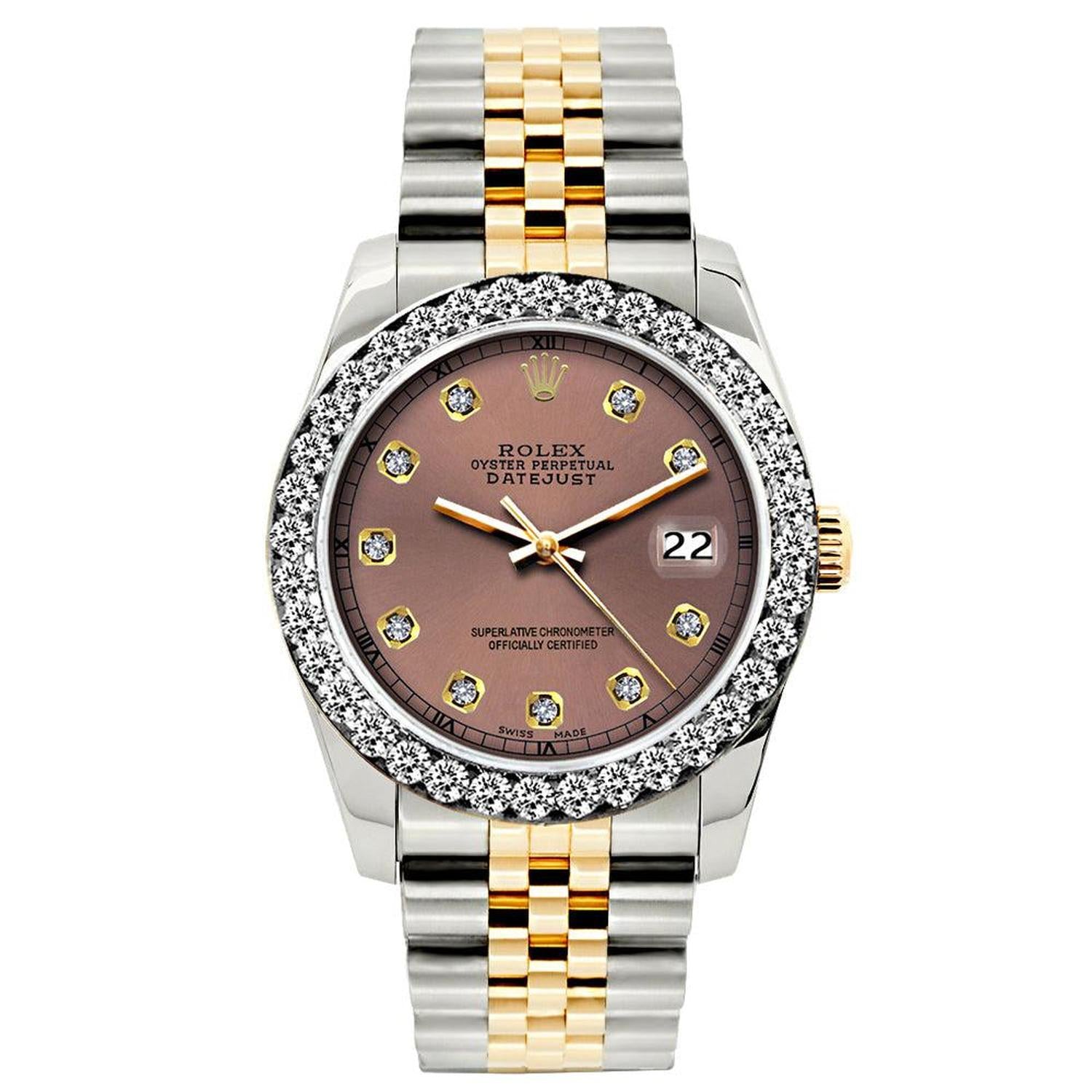 Rolex Datejust 26MM 69173 Everose Diamond Dial Diamond Bezel Two Tone Jubilee Bracelet 1.2ct