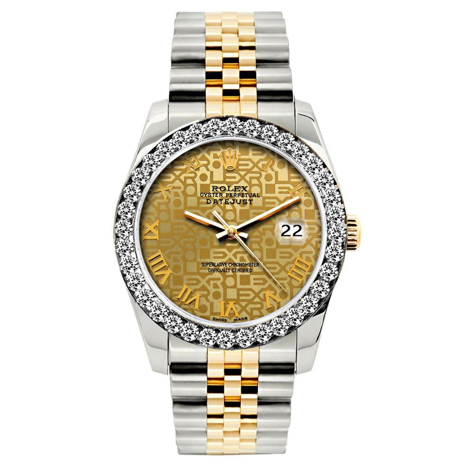Rolex Datejust 26MM 69173 Champagne Roman Dial Diamond Bezel Two Tone Jubilee Bracelet 1.2ct