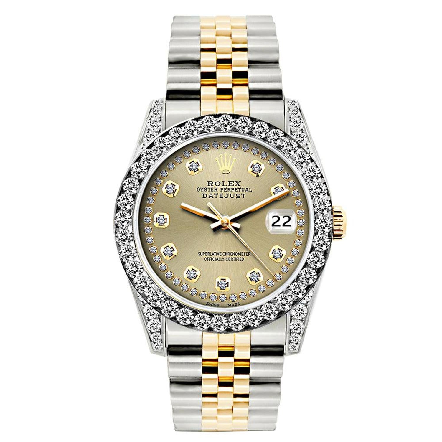 Rolex Datejust 26MM 69173 Champagne Diamond Dial Diamond Bezel Two Tone Jubilee Bracelet 1.2ct