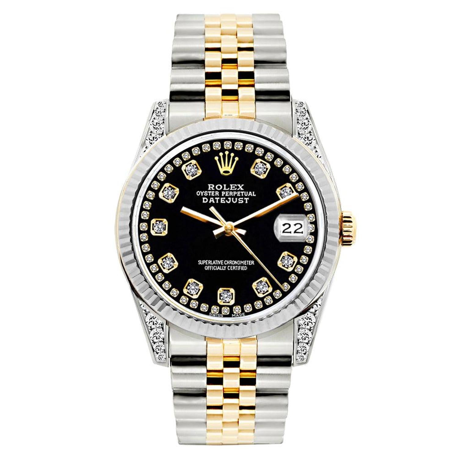 Rolex Datejust 26MM 69173 Black Diamond Dial Yellow Gold Fluted Bezel Two Tone Jubilee Bracelet