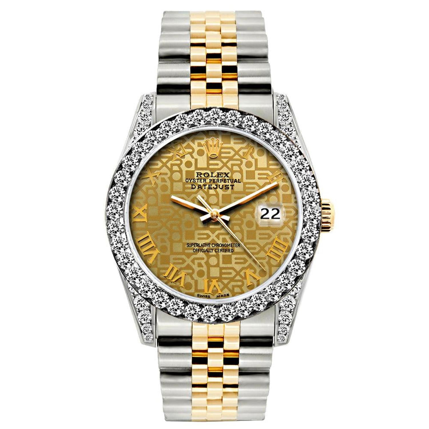 Rolex Datejust 26MM 69173 Champagne Roman Dial Diamond Bezel Two Tone Jubilee Bracelet 1.2ct