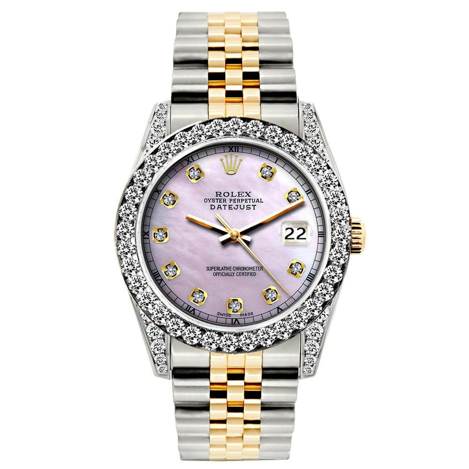 Rolex Datejust 26MM 69173 Pink Mother of Pearl Diamond Dial Diamond Bezel Two Tone Jubilee Bracelet 1.2ct