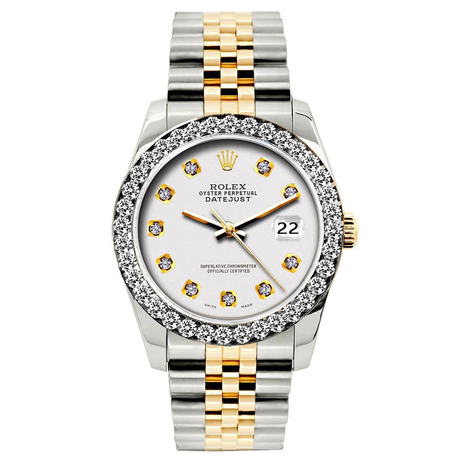 Rolex Datejust 26MM 69173 White Diamond Dial Diamond Bezel Two Tone Jubilee Bracelet 1.2ct