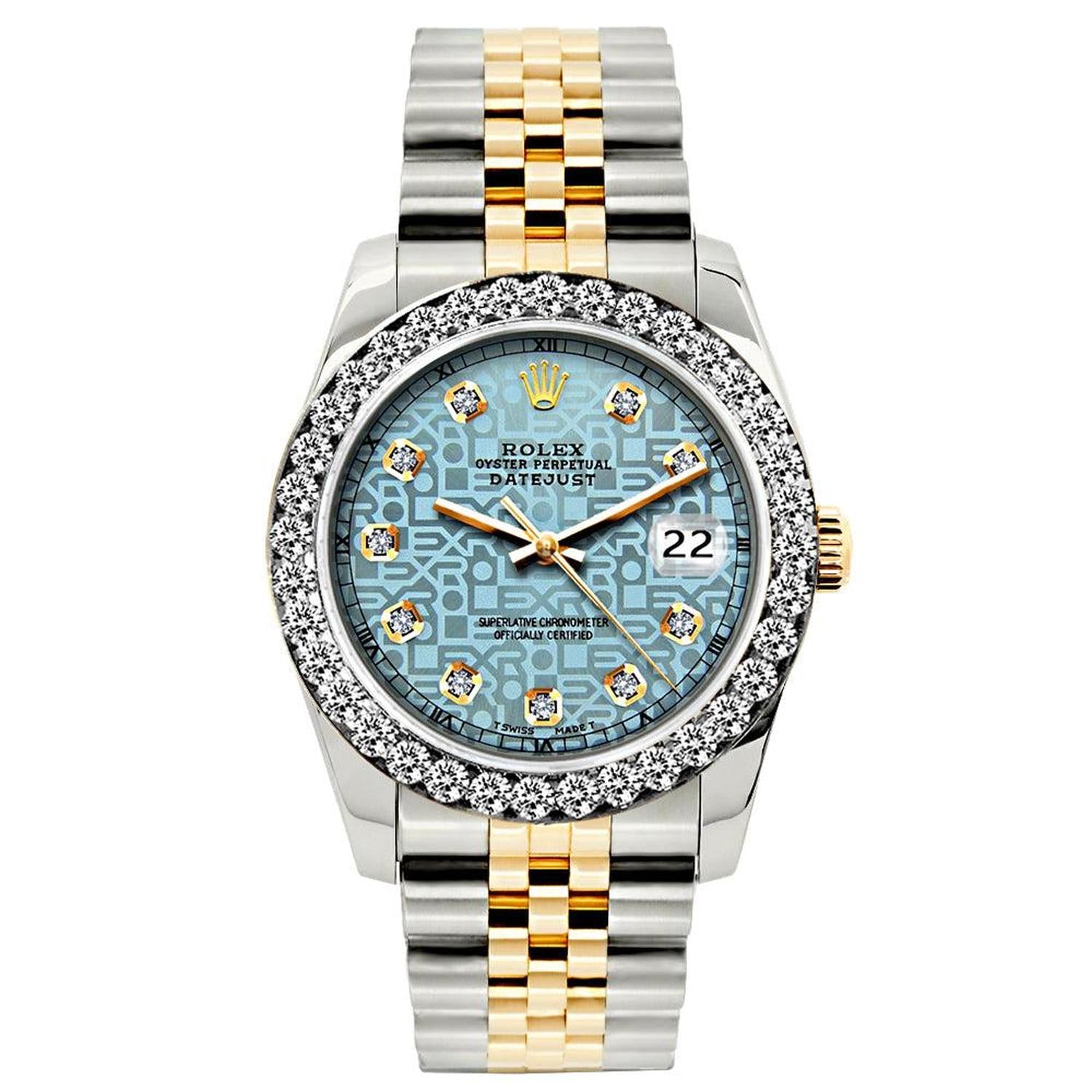 Rolex Datejust 26MM 69173 Ice Blue Pattern Diamond Dial Diamond Bezel Two Tone Jubilee Bracelet 1.2ct