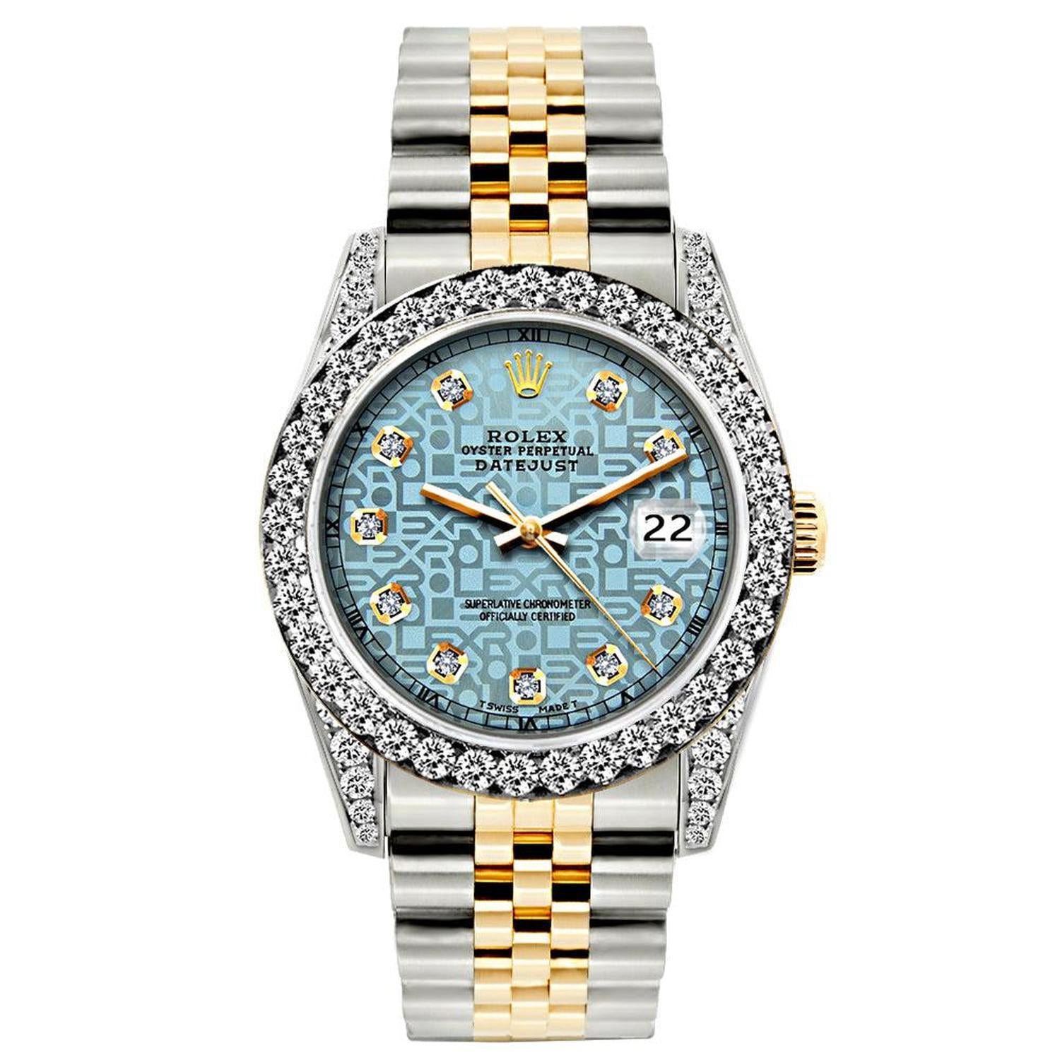 Rolex Datejust 26MM 69173 Ice Blue Pattern Diamond Dial Diamond Bezel Two Tone Jubilee Bracelet 1.2ct