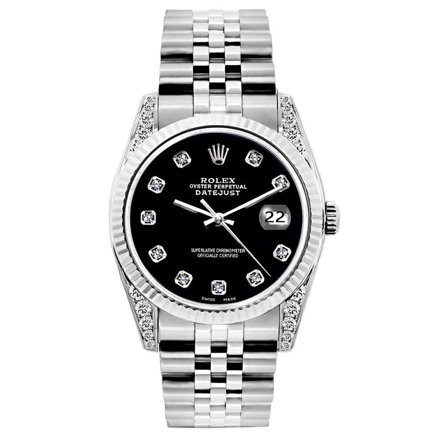 Rolex Datejust 26MM 6916 Black Diamond Dial White Gold Fluted Bezel Stainless Steel Jubilee Bracelet