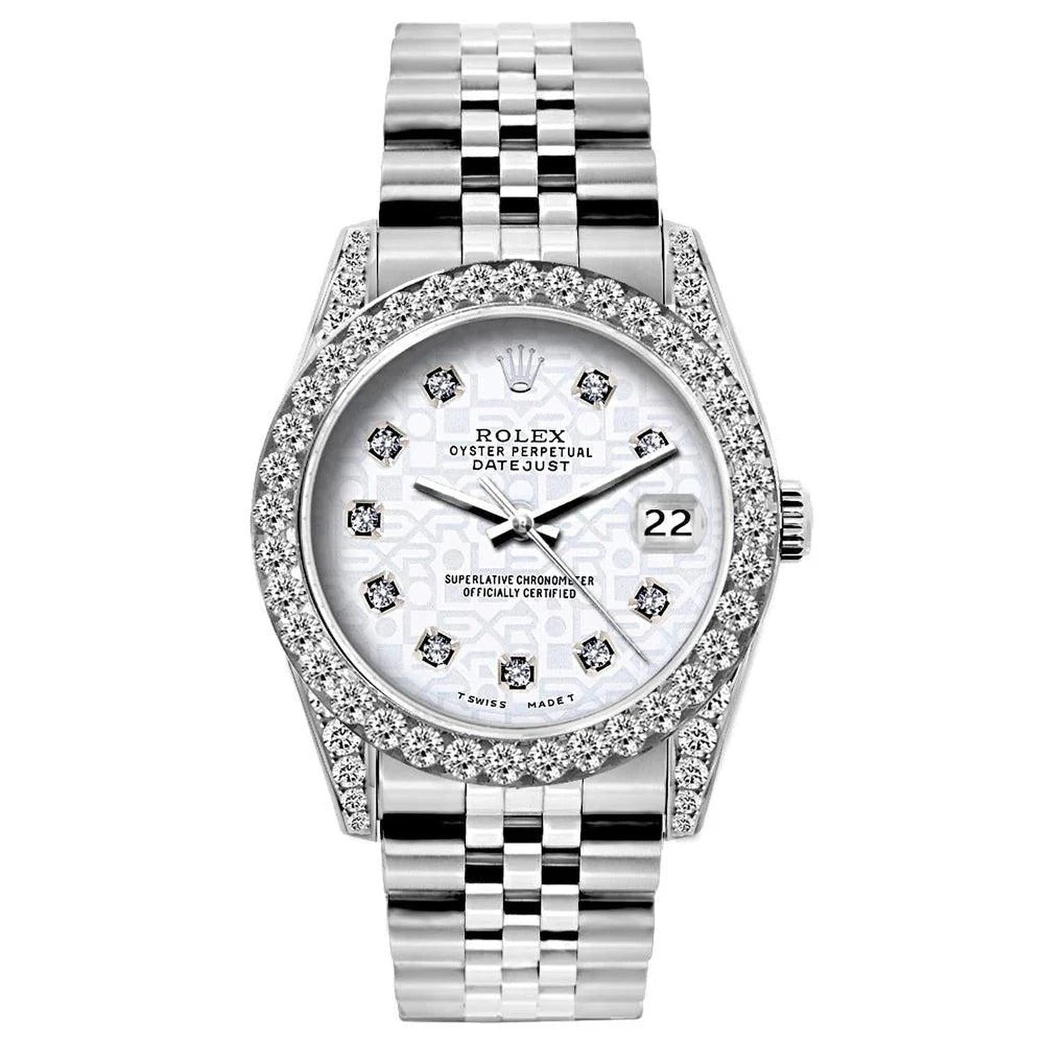 Rolex Datejust 26MM 6916 Silver Pattern Diamond Dial Diamond Bezel Stainless Steel Jubilee Bracelet 1.2ct