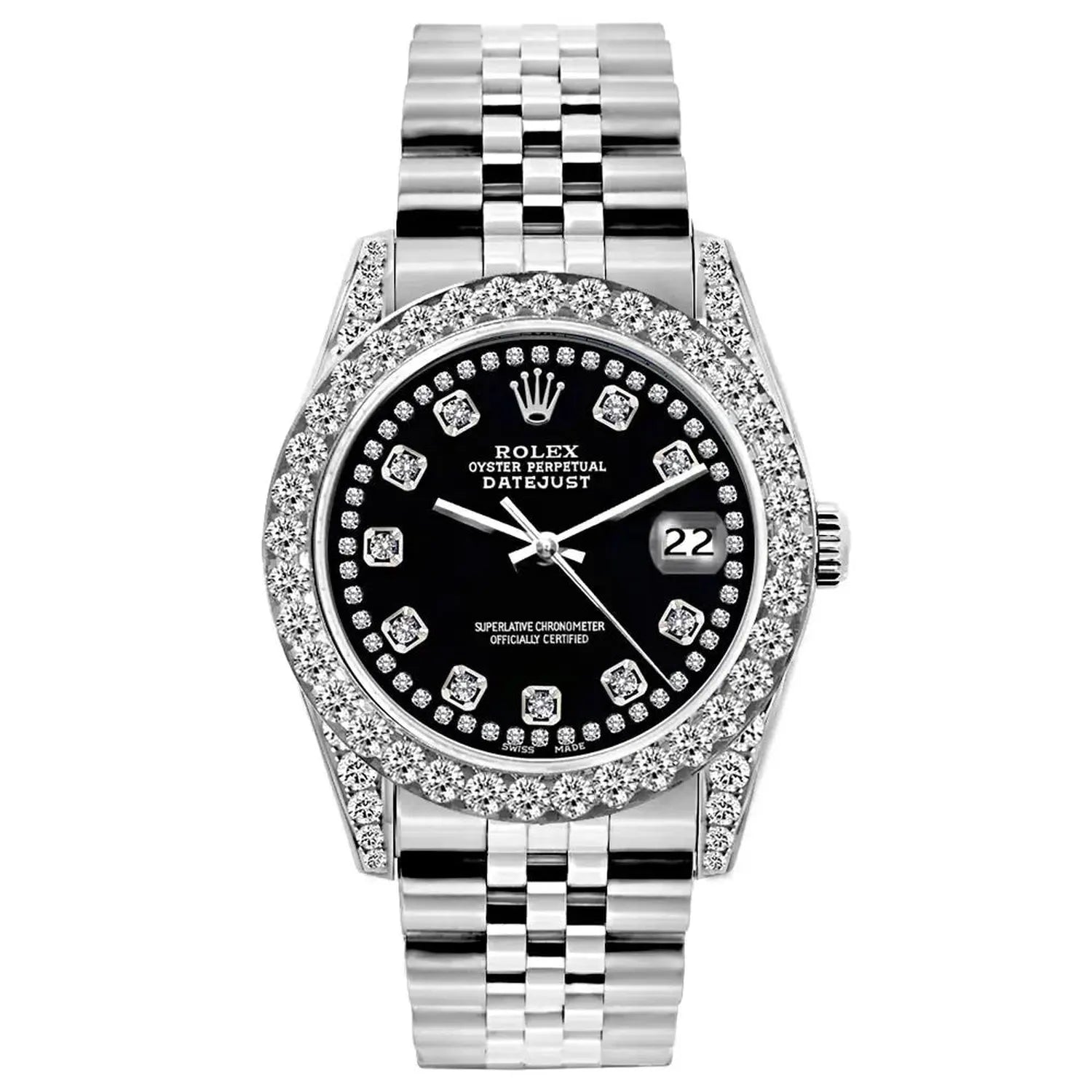 Rolex Datejust 31MM 78274 Black Diamond Dial Diamond Bezel Stainless Steel Jubilee Bracelet 1.2ct