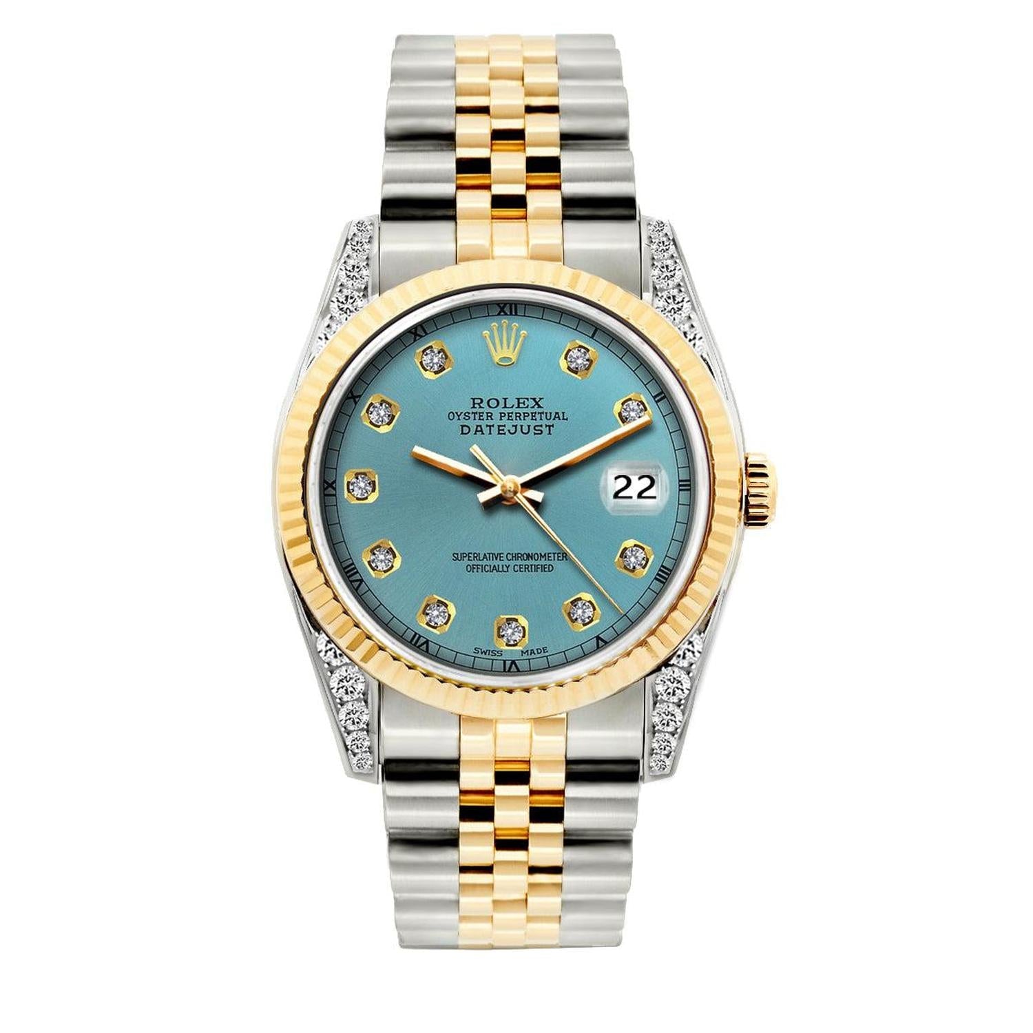 Rolex Datejust 36MM 16013 Blue Diamond Dial Fluted Bezel Two Tone Yellow Gold Jubilee Bracelet
