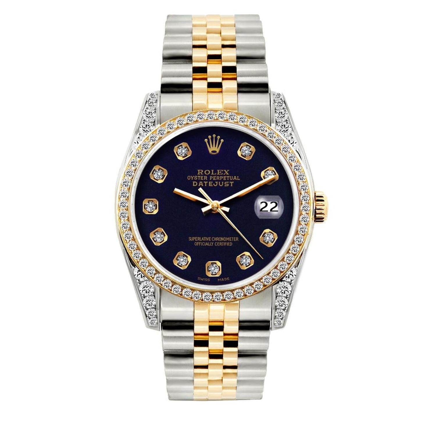 Rolex Datejust 36MM 16013 Black Diamond Dial Diamond Bezel Two Tone Yellow Gold Jubilee Bracelet 1.2ct