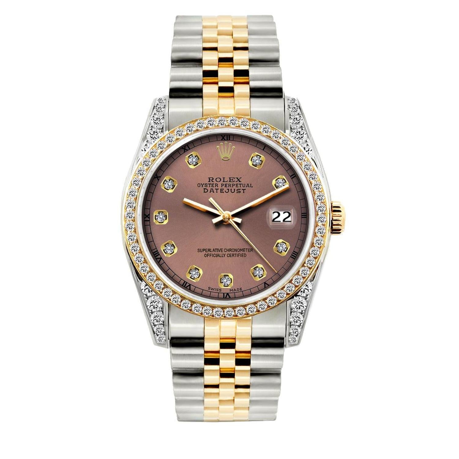 Rolex Datejust 36MM 16013 Everose Diamond Dial Diamond Bezel Two Tone Yellow Gold Jubilee Bracelet 1.2ct