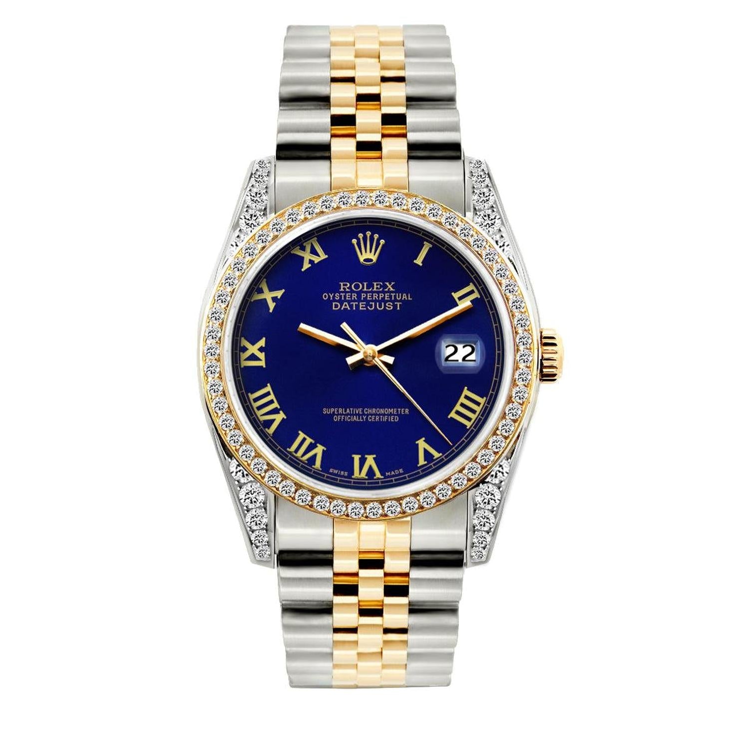 Rolex Datejust 36MM 16013 Blue Diamond Dial Diamond Bezel Two Tone Yellow Gold Jubilee Bracelet 1.2ct