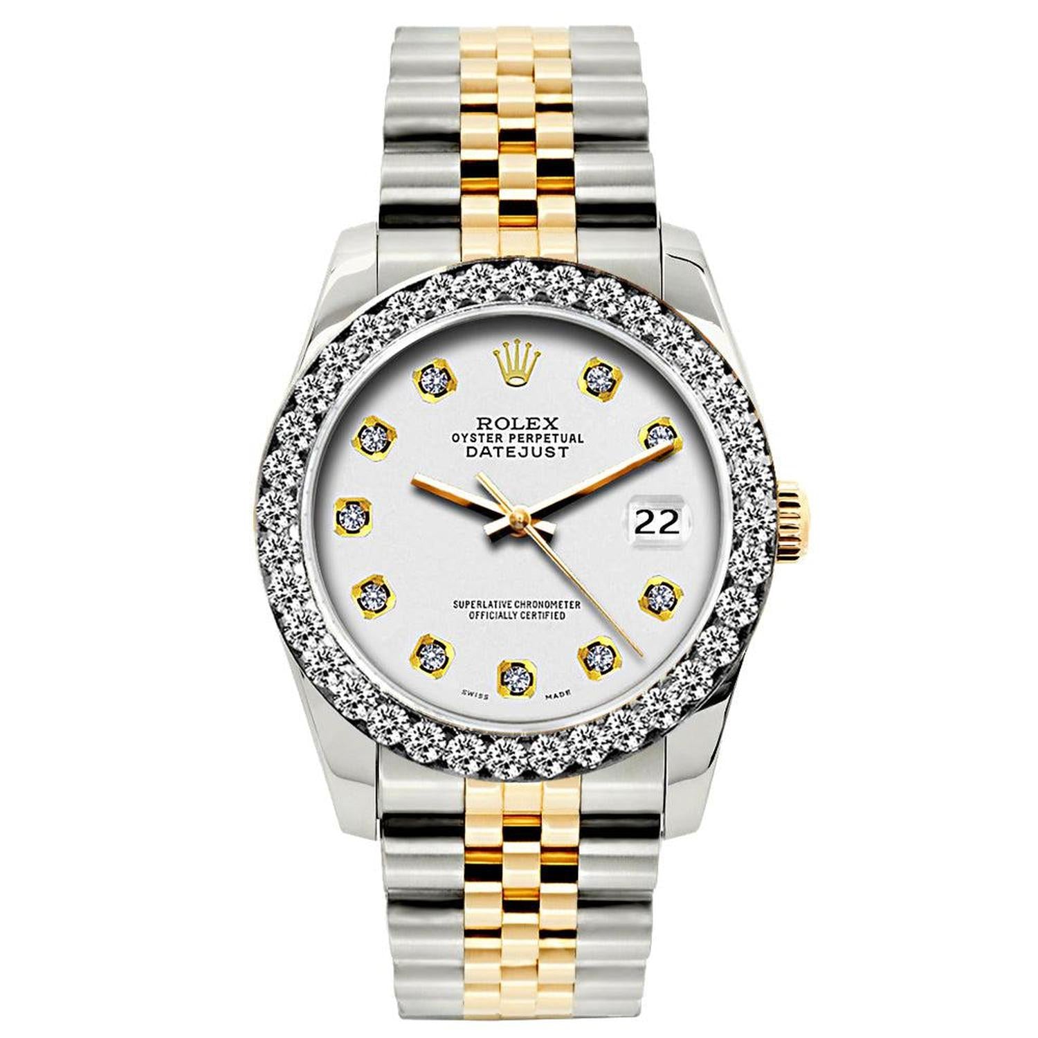 Rolex Datejust 26MM 69173 Silver Diamond Dial Diamond Bezel Two Tone Jubilee Bracelet 1.2ct