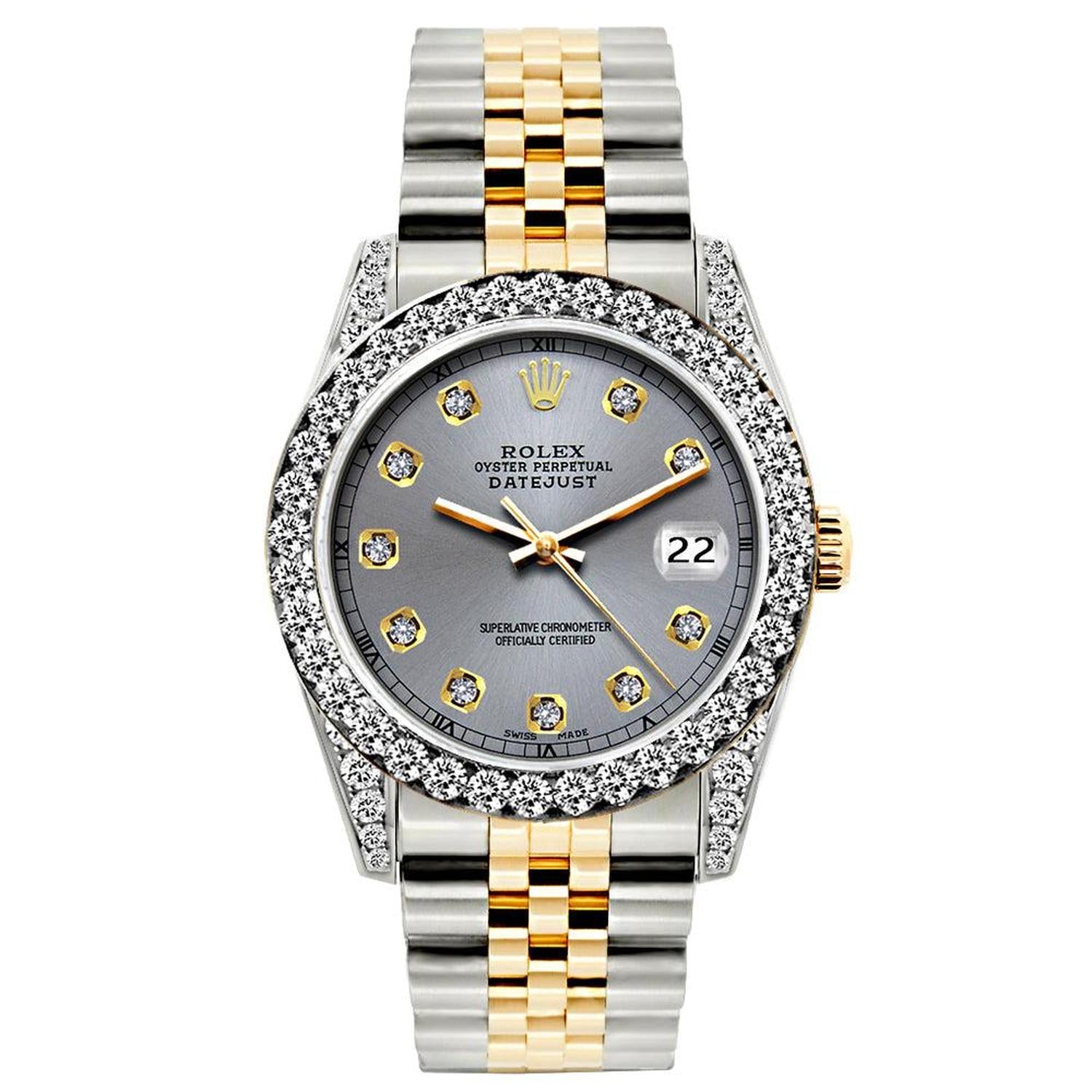 Rolex Datejust 26MM 69173 Slate Gray Diamond Dial Diamond Bezel Two Tone Jubilee Bracelet 1.2ct
