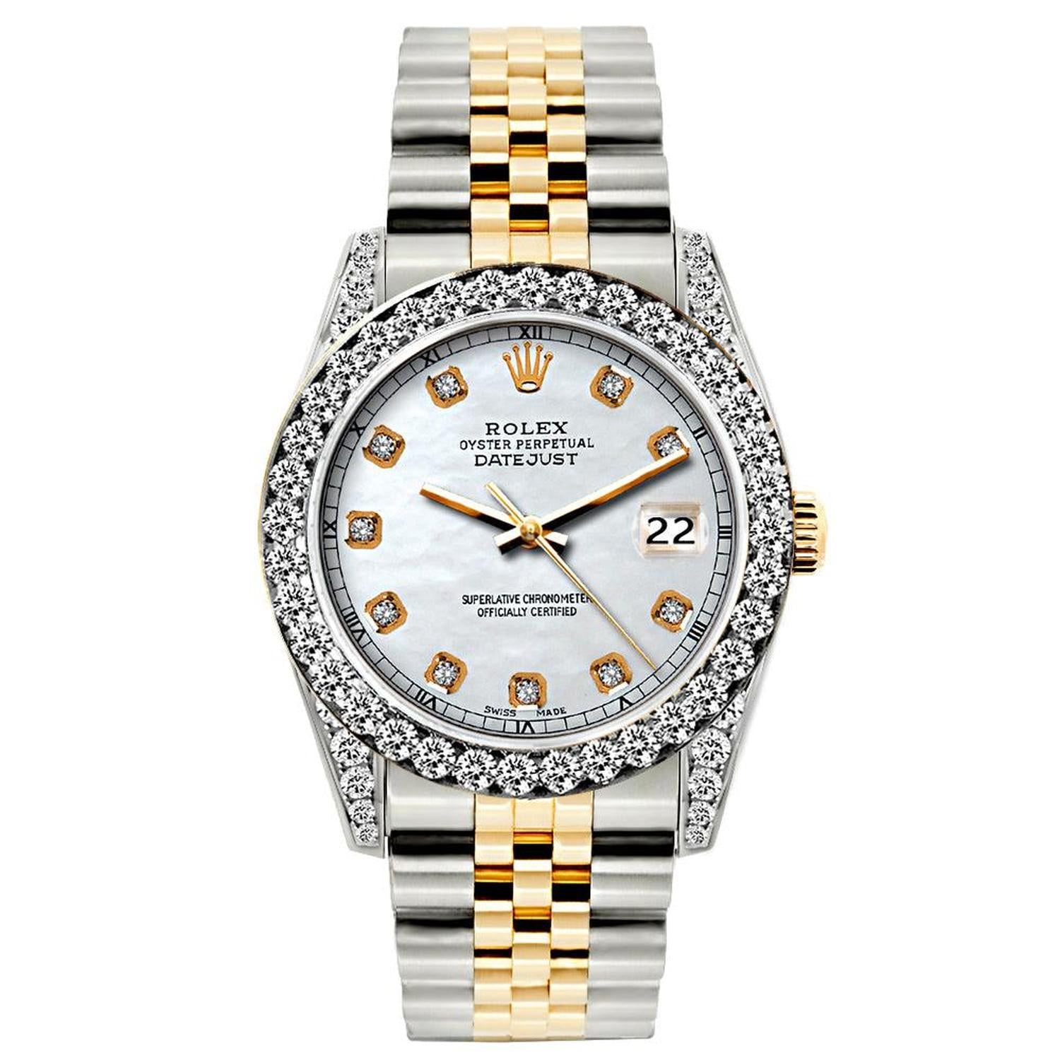 Rolex Datejust 26MM 69173 Mother of Pearl Diamond Dial Diamond Bezel Two Tone Jubilee Bracelet 1.2ct