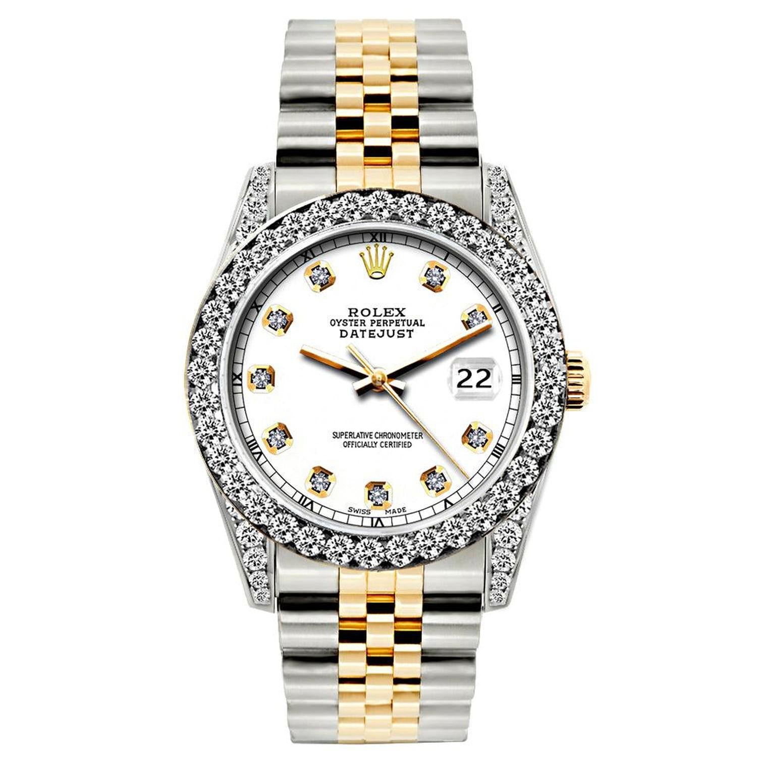 Rolex Datejust 26MM 69173 White Diamond Dial Diamond Bezel Two Tone Jubilee Bracelet 1.2ct