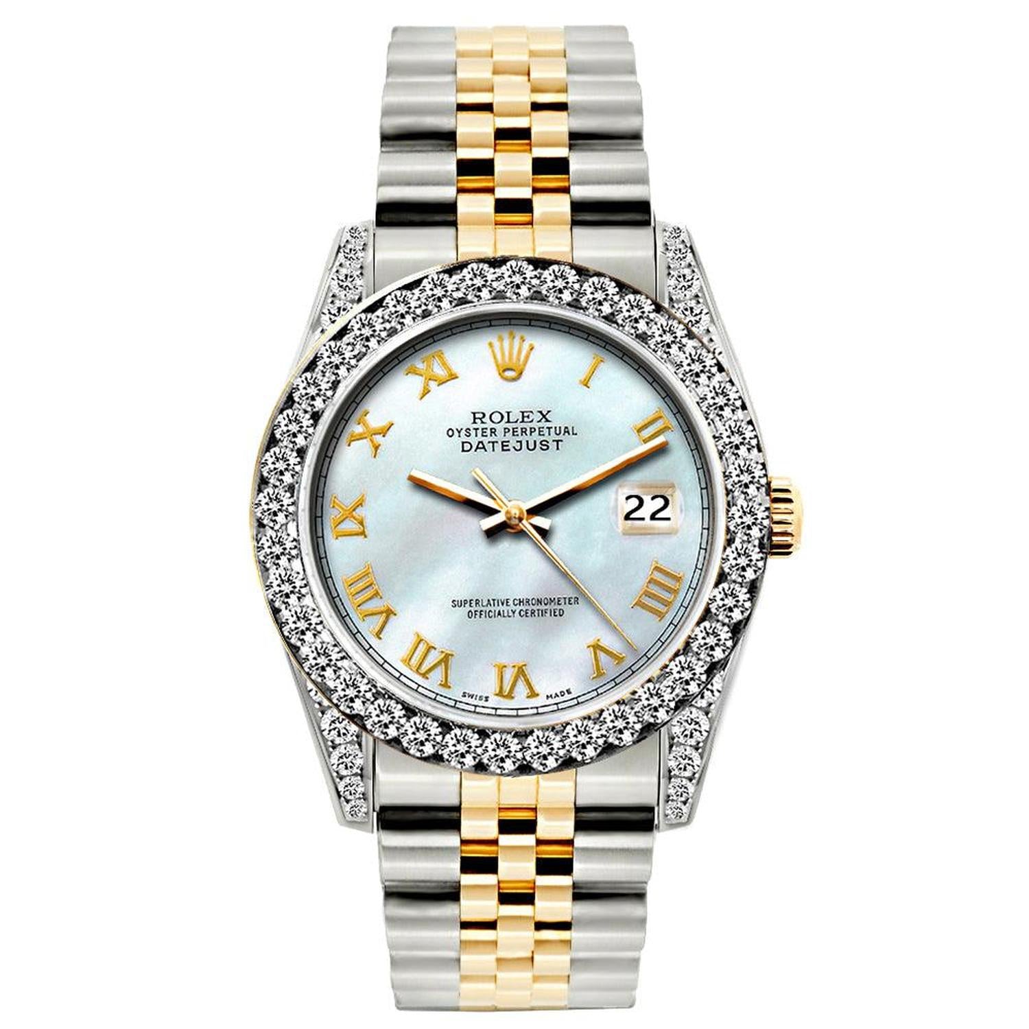 Rolex Datejust 26MM 69173 Mother of Pearl Roman Dial Diamond Bezel Two Tone Jubilee Bracelet 1.2ct