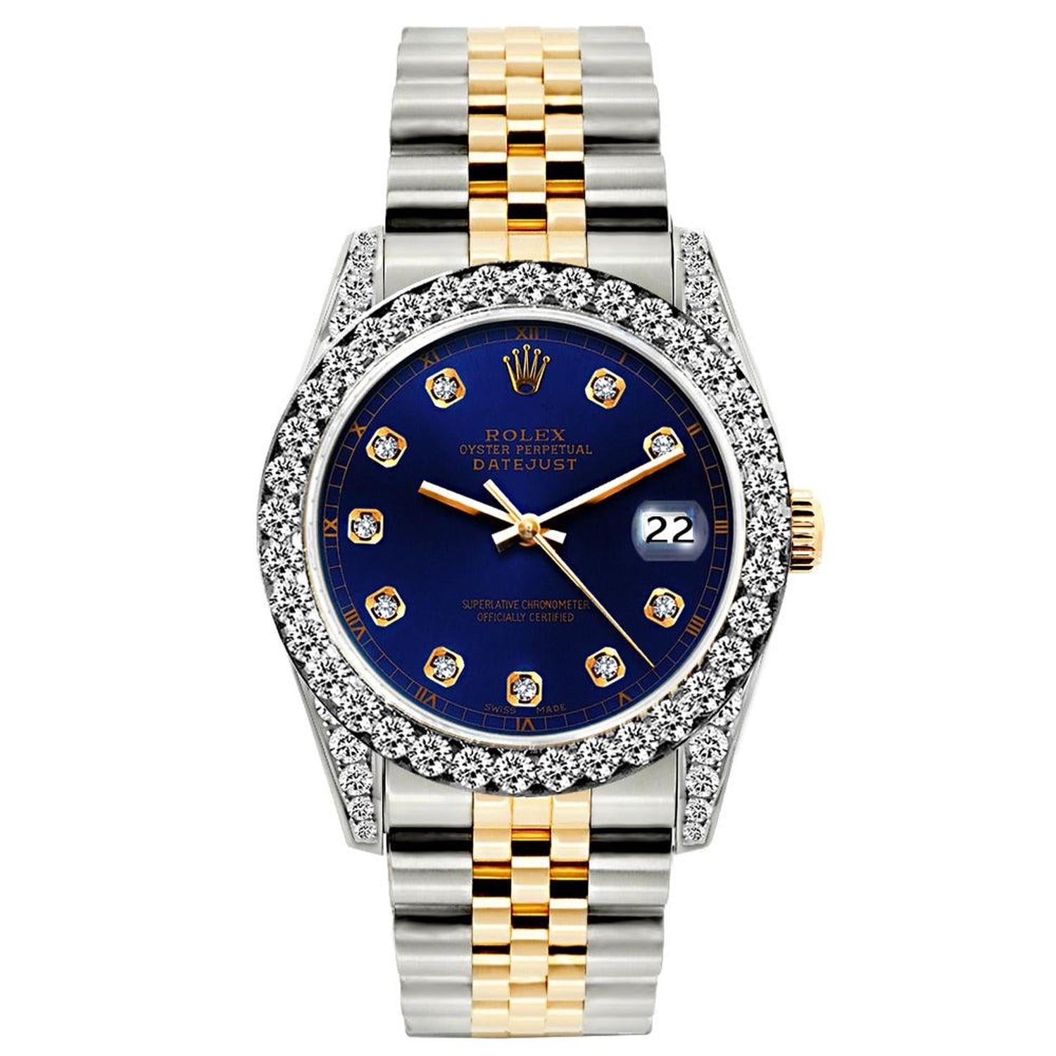 Rolex Datejust 26MM 69173 Blue Diamond Dial Diamond Bezel Two Tone Jubilee Bracelet 1.2ct
