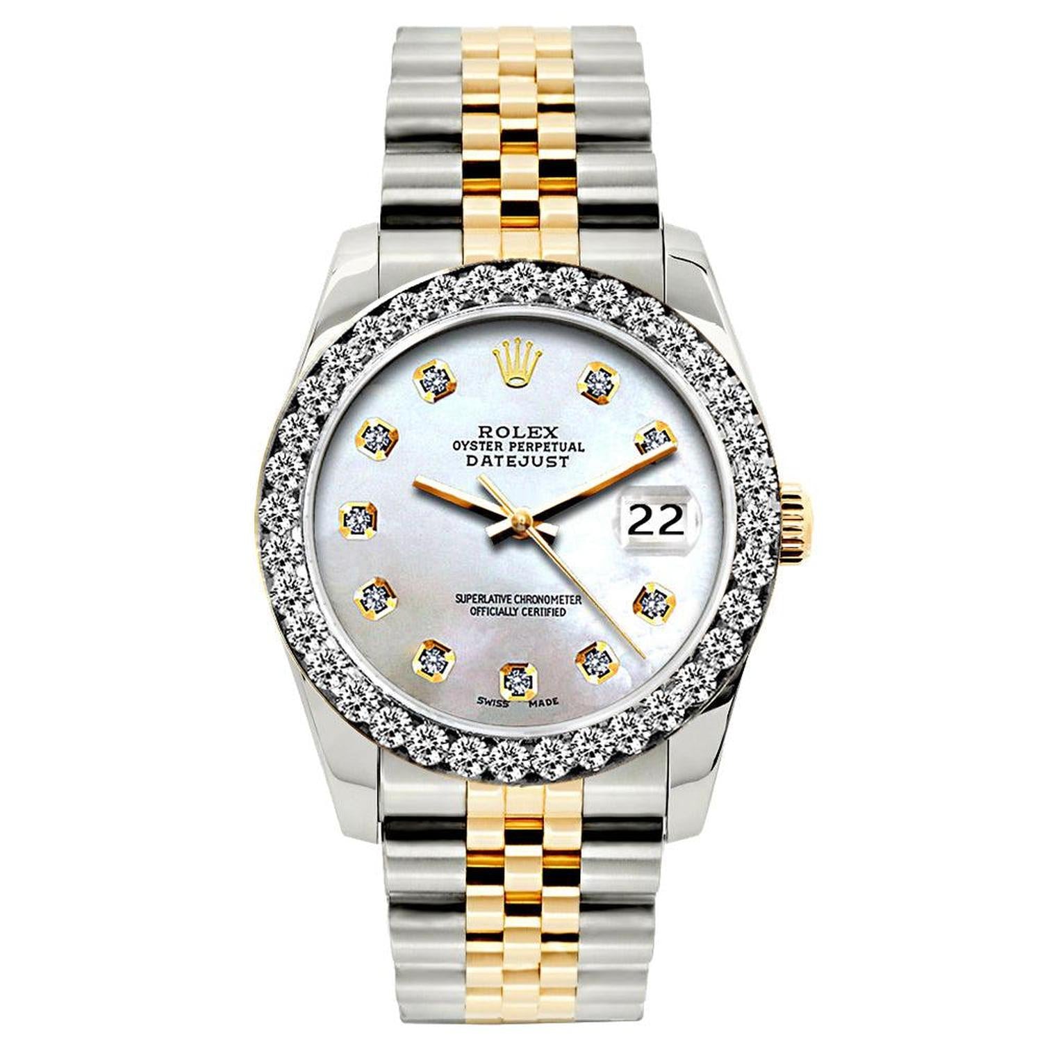 Rolex Datejust 26MM 69173 Mother of Pearl Diamond Dial Diamond Bezel Two Tone Jubilee Bracelet 1.2ct