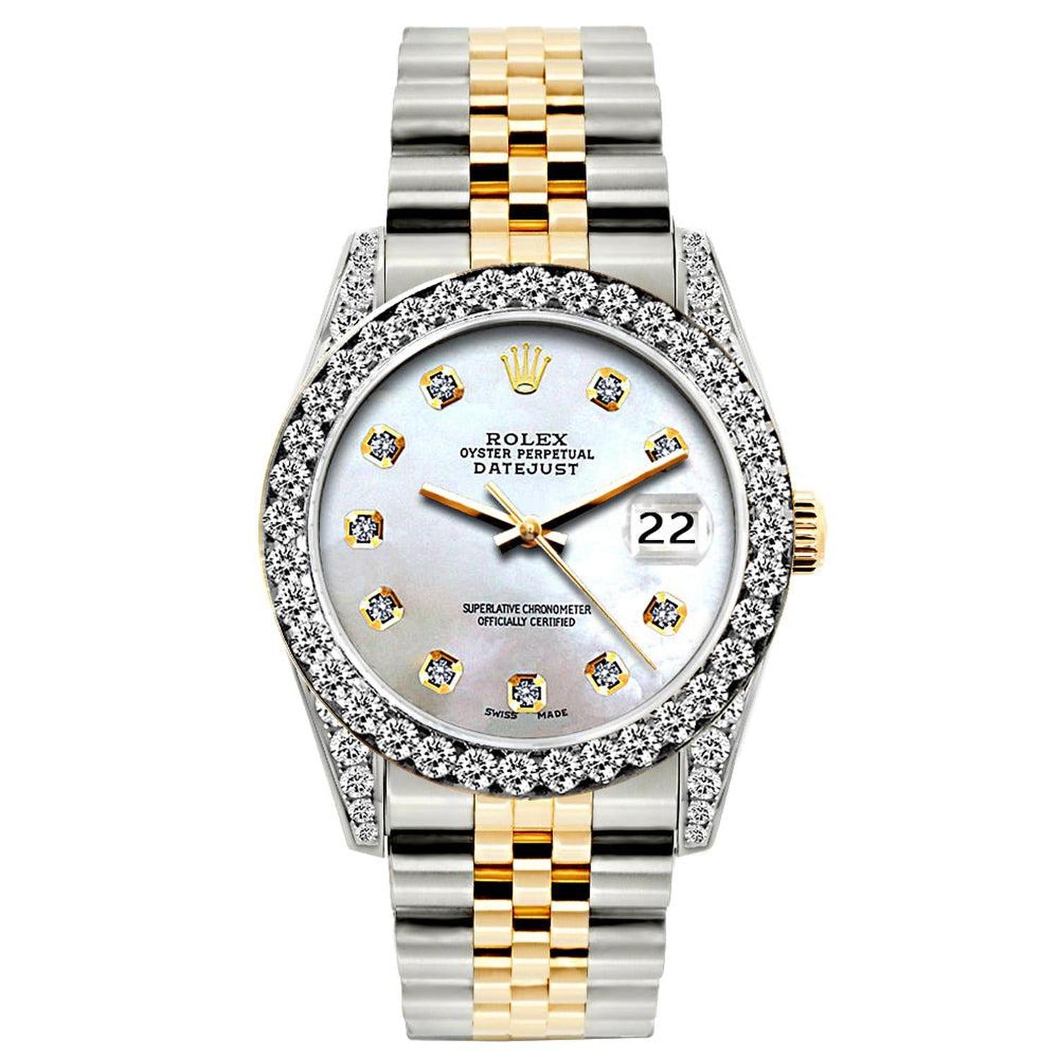 Rolex Datejust 26MM 69173 Mother of Pearl Diamond Dial Diamond Bezel Two Tone Jubilee Bracelet 1.2ct