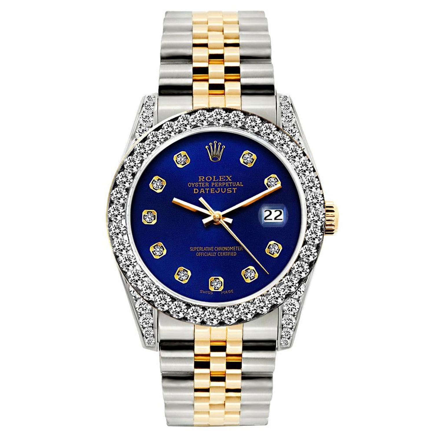 Rolex Datejust 26MM 69173 Blue Diamond Dial Diamond Bezel Two Tone Jubilee Bracelet 1.2ct