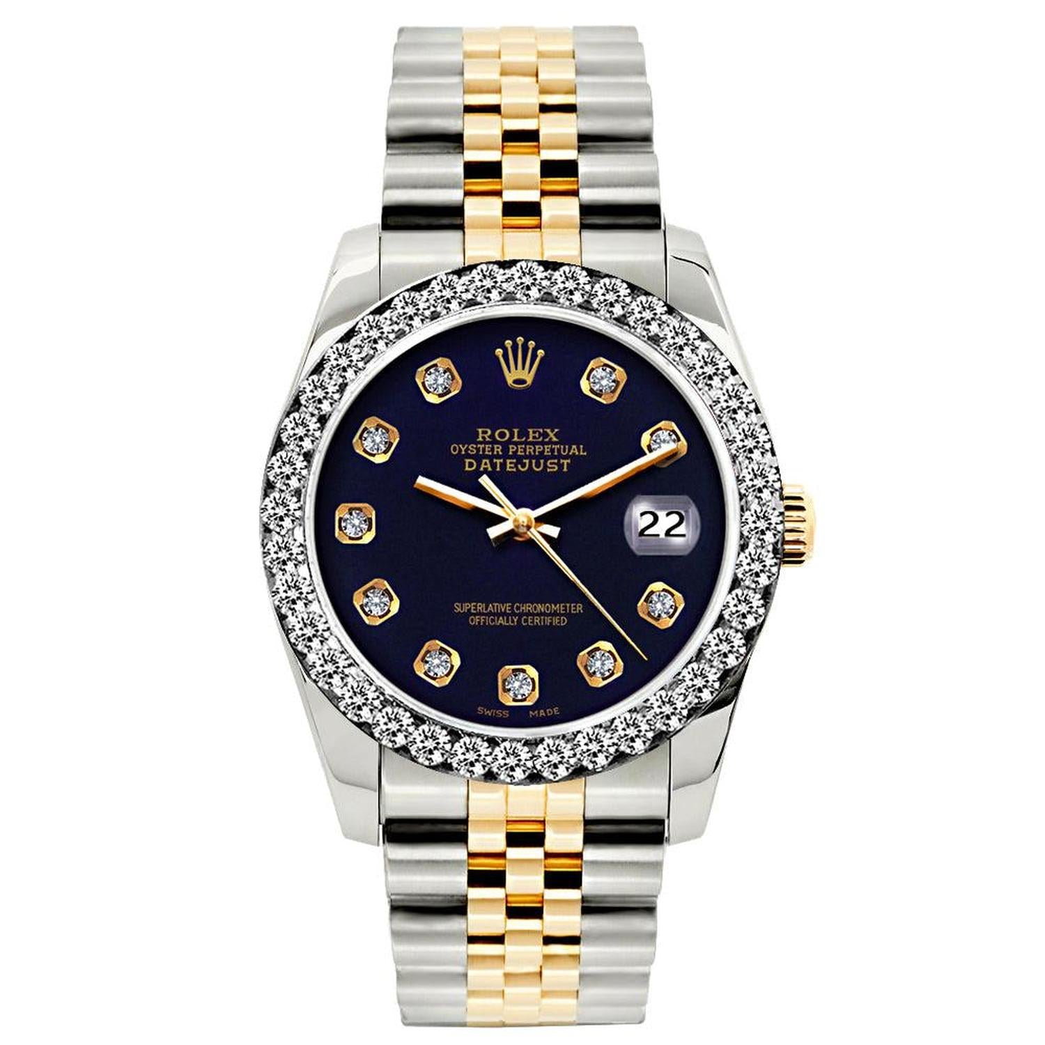 Rolex Datejust 26MM 69173 Black Diamond Dial Diamond Bezel Two Tone Jubilee Bracelet 1.2ct