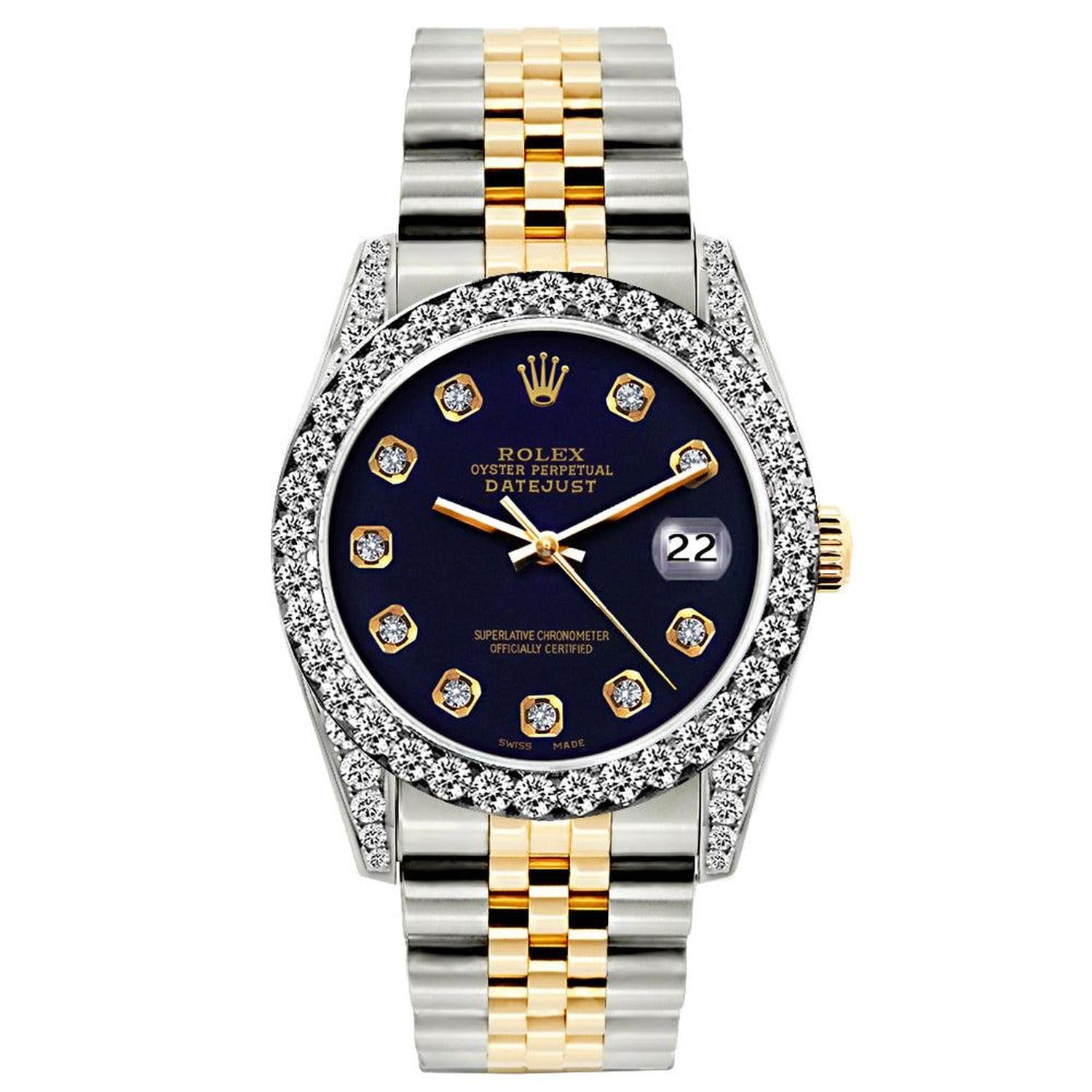 Rolex Datejust 26MM 69173 Black Diamond Dial Diamond Bezel Two Tone Jubilee Bracelet 1.2ct