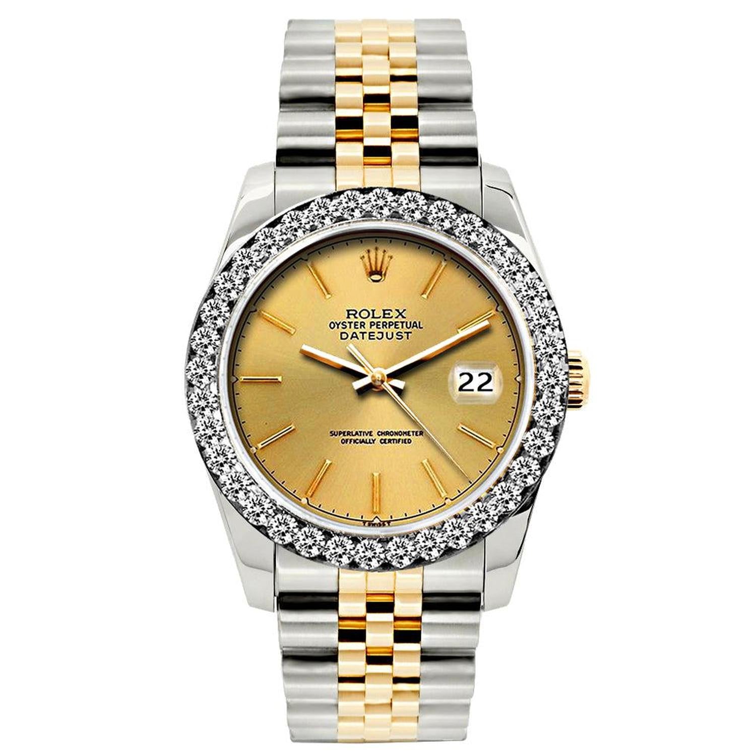 Rolex Datejust 26MM 69173 Champagne Dial Diamond Bezel Two Tone Jubilee Bracelet 1.2ct