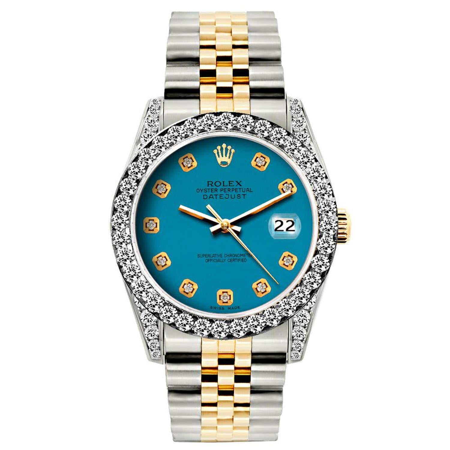 Rolex Datejust 26MM 69173 Blue Diamond Dial Diamond Bezel Two Tone Jubilee Bracelet 1.2ct