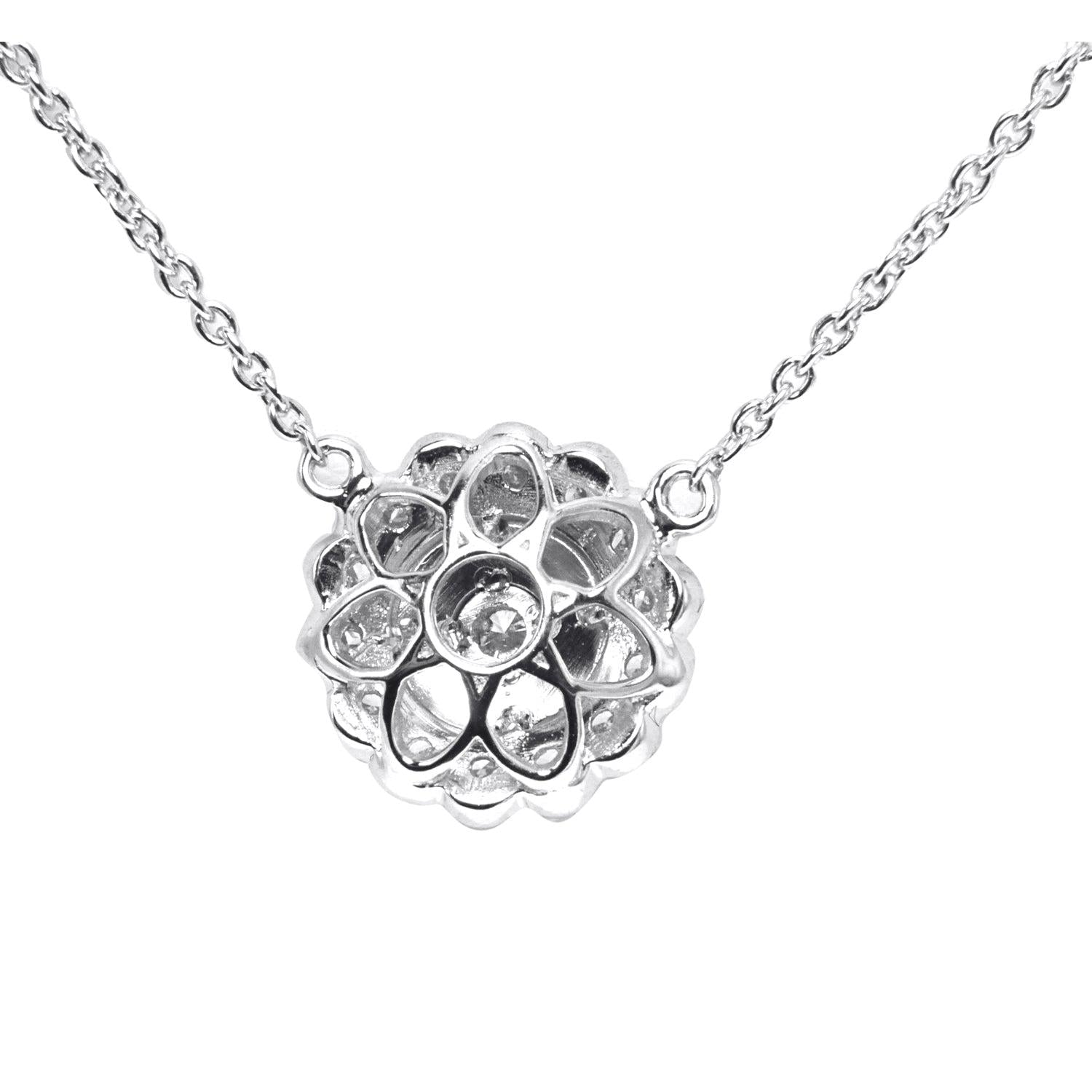 18K White Gold Diamond Flower Pendant with Diamond by the Yard Chain 0.46CT