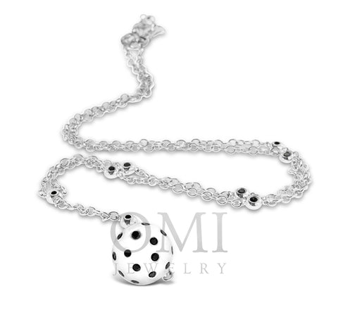18K White Gold Ball Necklace with Black Diamonds