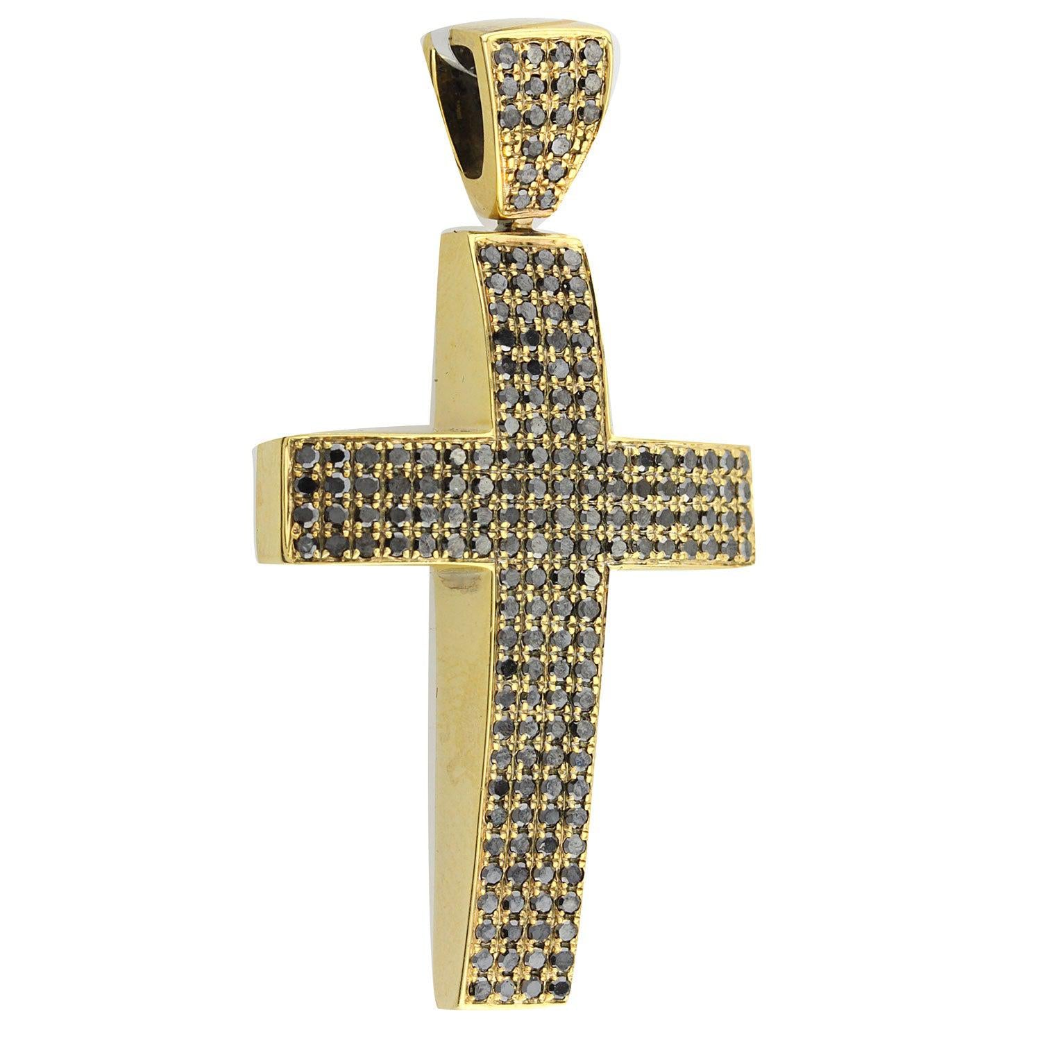 Unisex Black Gold Cross with Black Diamonds
