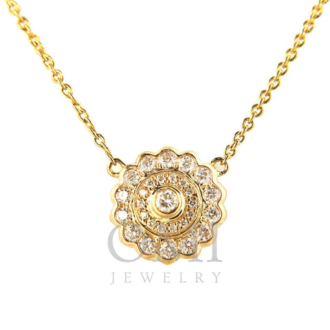 18K Yellow Gold Diamond Flower Pendant with Diamond by the Yard Chain 0.46CT