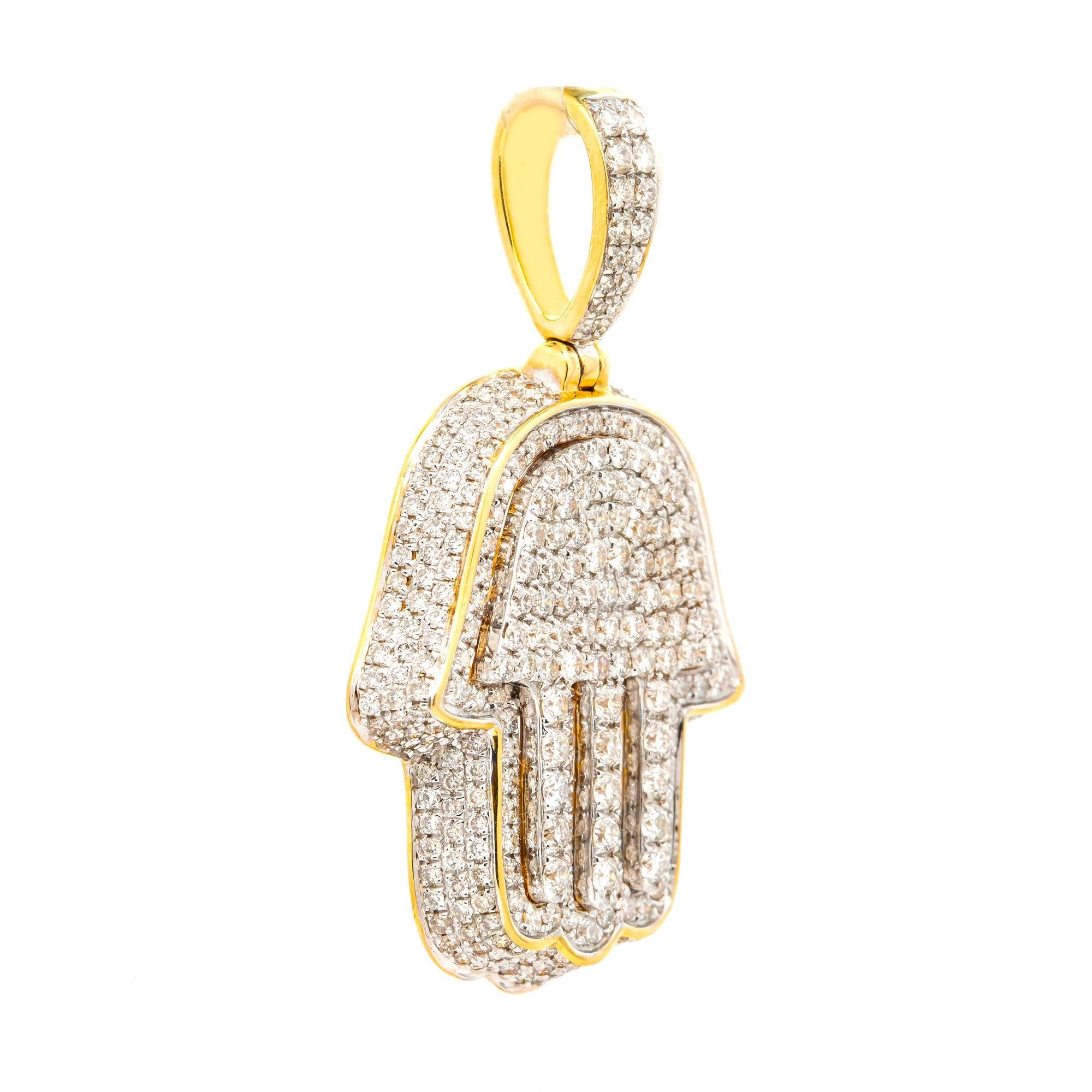 10K GOLD DIAMOND 3D HAMSA PENDANT 2.5 CT