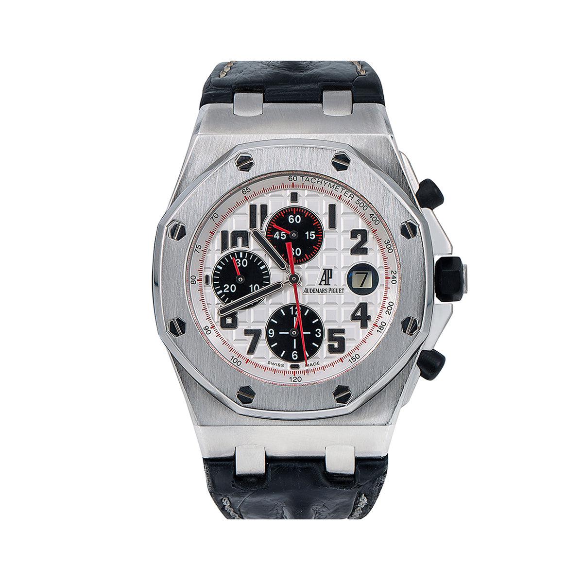 Audemars Piguet Royal Oak Offshore 42MM 26170ST White Arabic Dial Stainless Steel Bezel Black Alligator Leather Strap
